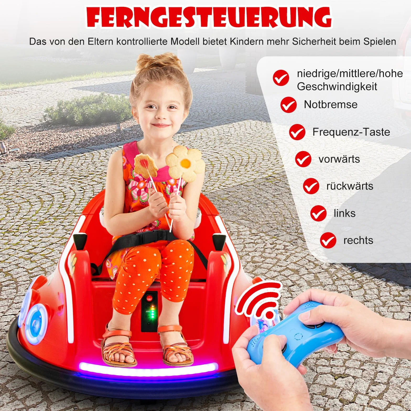 COSTWAY Dziecięcy autoscooter 12V, obrót o 360 stopni, elektryczny samochód zderzakowy z muzyką i światełkami, w zestawie pilot zdalnego sterowania 2,4 GHz, idealny dla dzieci od 3 lat (czerwony)