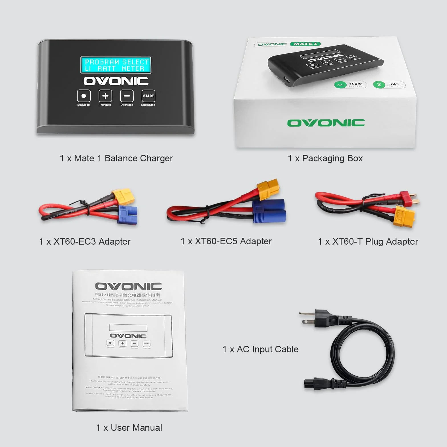 OVONIC Mate1 RC ładowarka akumulatorowa 100W 10A Smart XT60 Balance 2-6S LiIon/LiPo/Life 3-18S NiMH