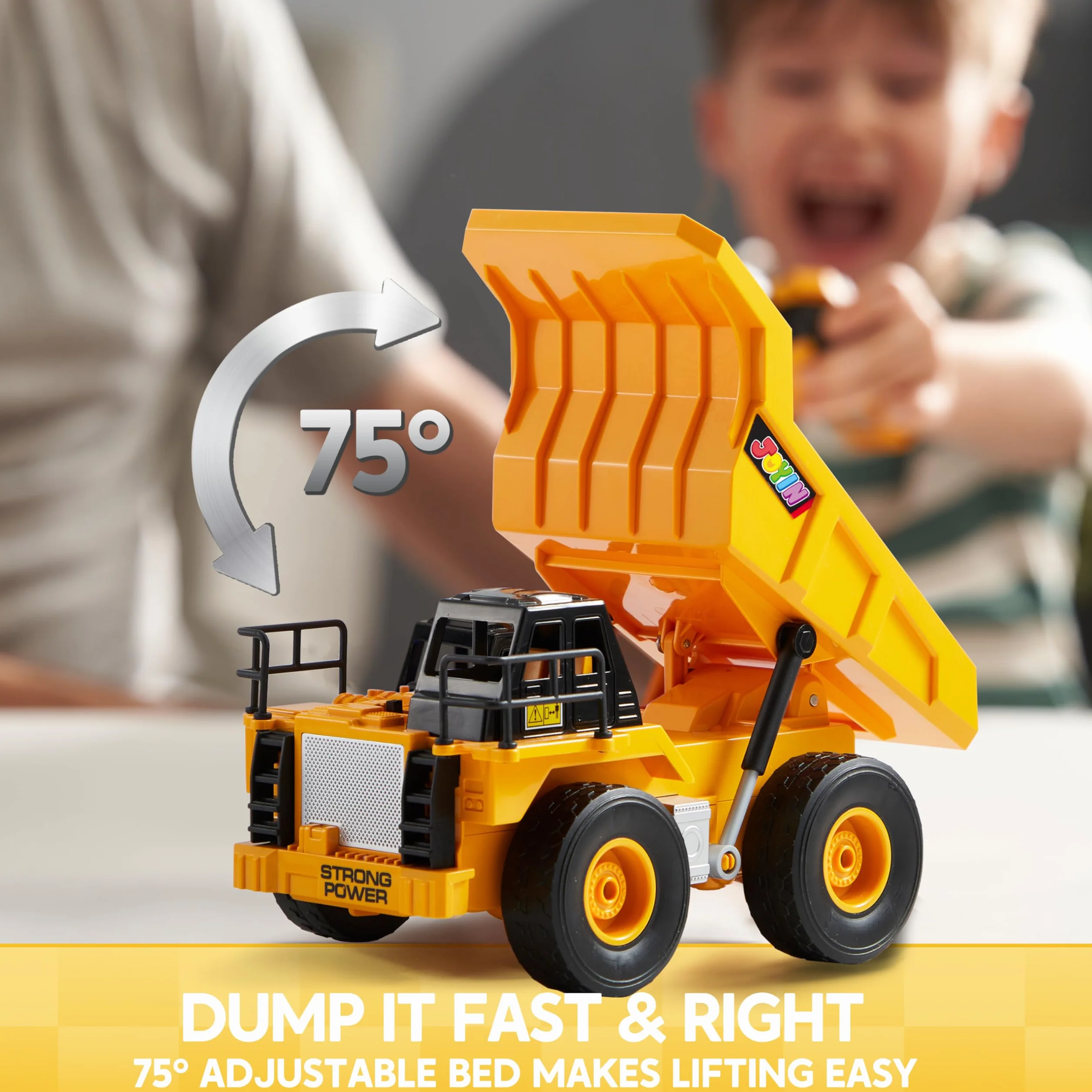 JOYIN Zabawki z pilotem zdalnego sterowania wywrotka, 2,4 GHz RC traktor zabawka ze światłem, pojazdy budowlane, zabawki samochód dla chłopców w wieku 3, 4, 5, 6, 7, 8-12 lat, prezent urodzinowy dla