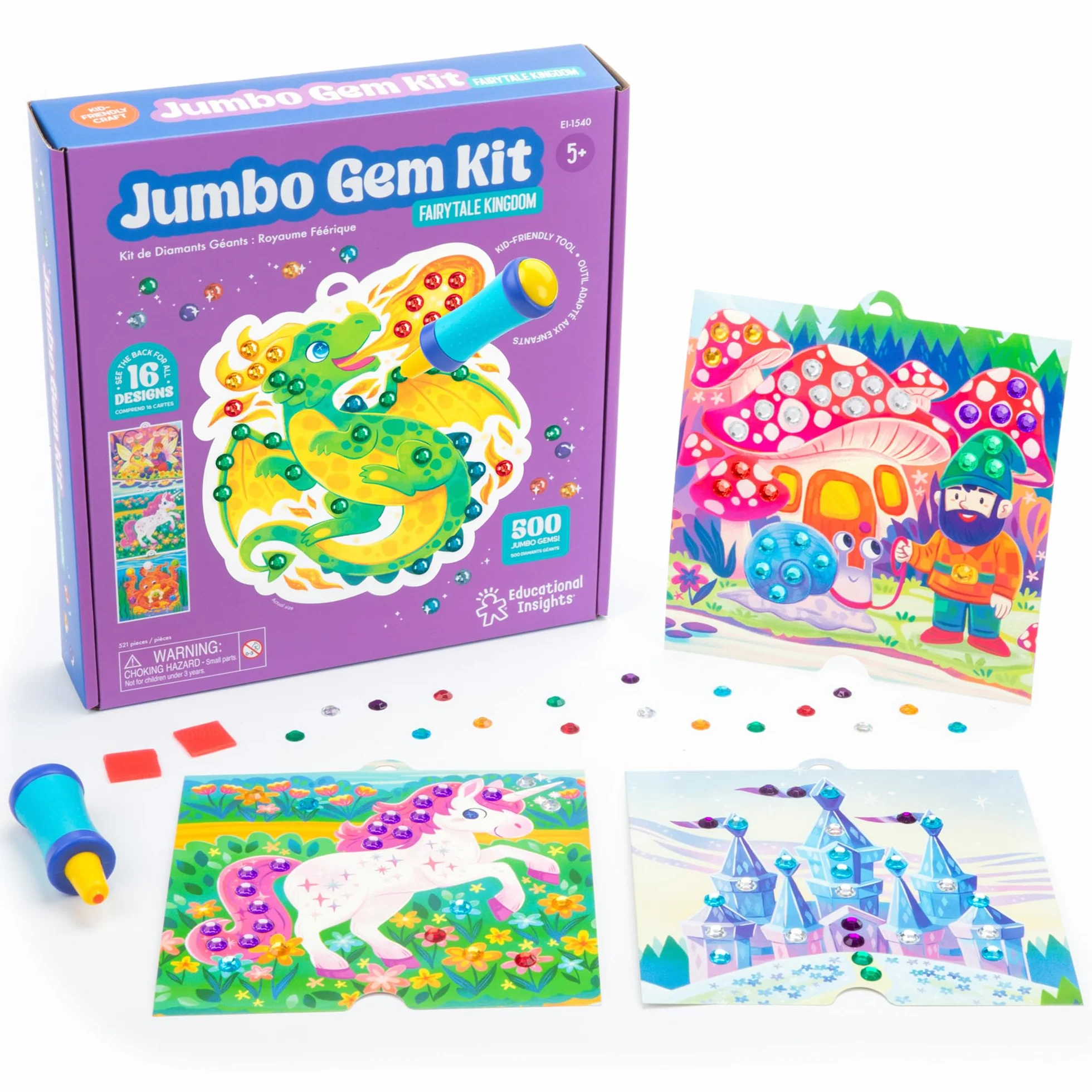Zestaw Jumbo klejnoty Learning Resources, zabawki dla 5-letnich chłopców i dziewczynek, zestaw do malowania diamentami wielokrotnego użytku dla dzieci, 510 sztuk