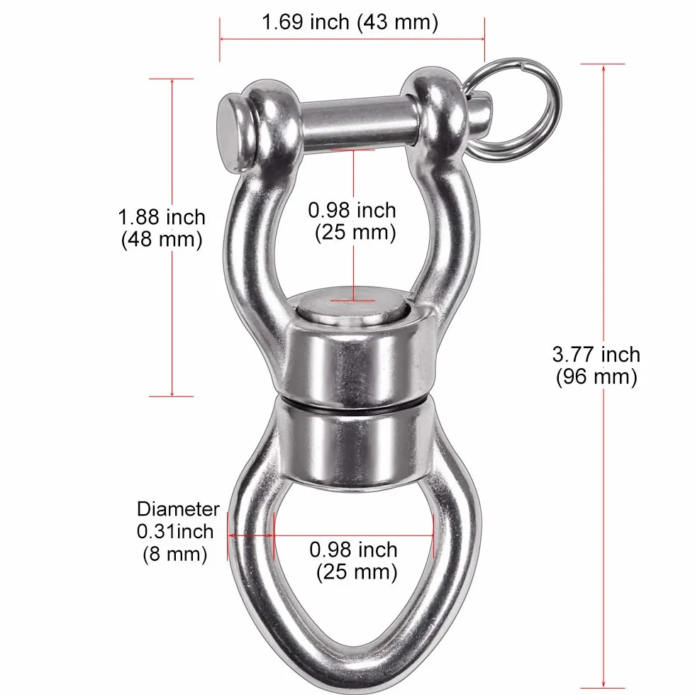 SELEWARE Ciche łożysko obrotowe ze stali nierdzewnej, 540 kg, urządzenie obrotowe o 360°, akcesoria do zawieszania z odpinaną klamrą, do huśtawki na drzewie, fotela hamakowego, liny wspinaczkowej,