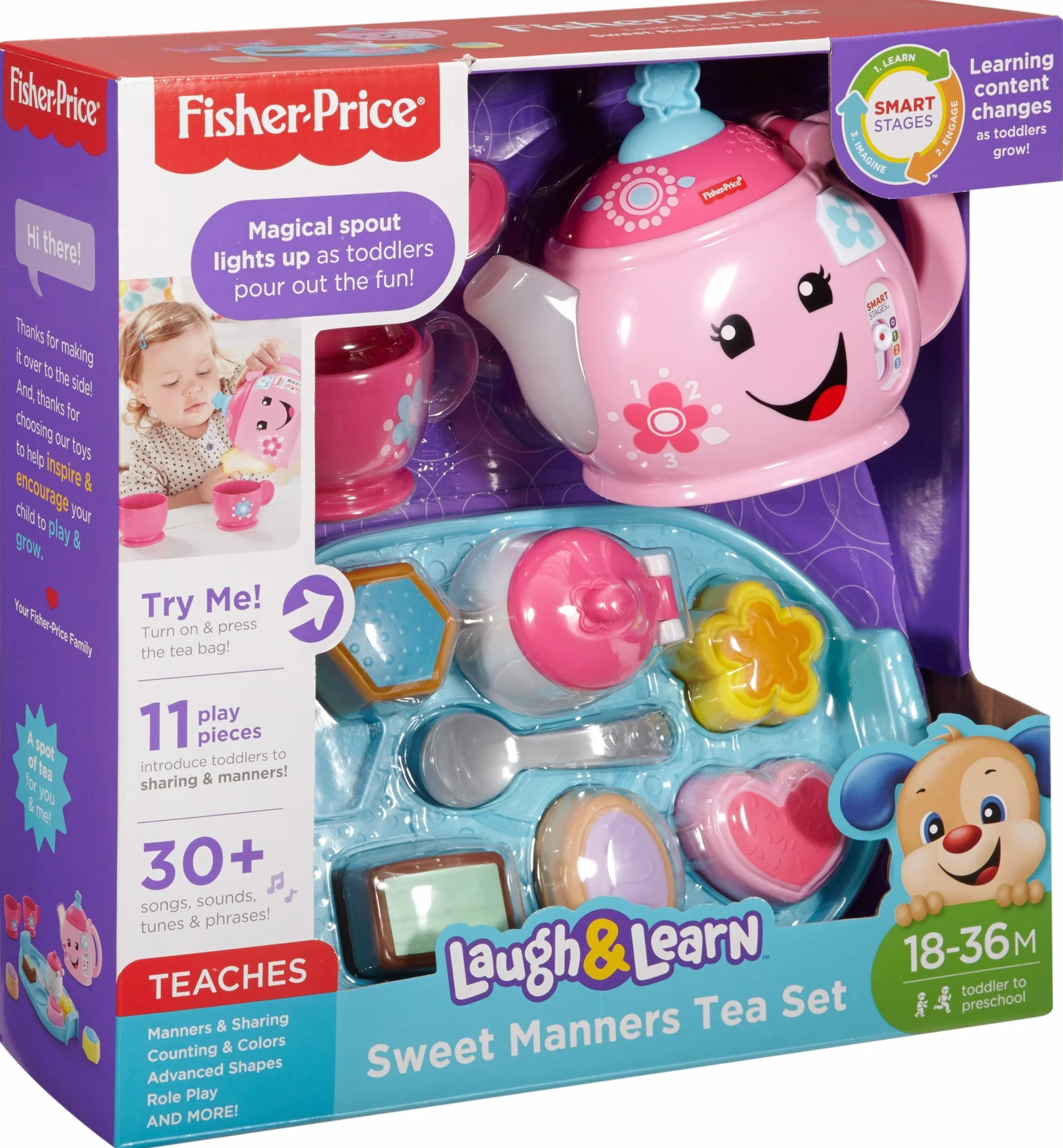 Fisher-Price Zestaw do herbaty Laugh & Learn Sweet Manners, zabawka do wczesnego rozwoju i aktywności, uczy dobrych manier, dzielenia się i nie tylko, w wieku 18-36 miesięcy, DYM76