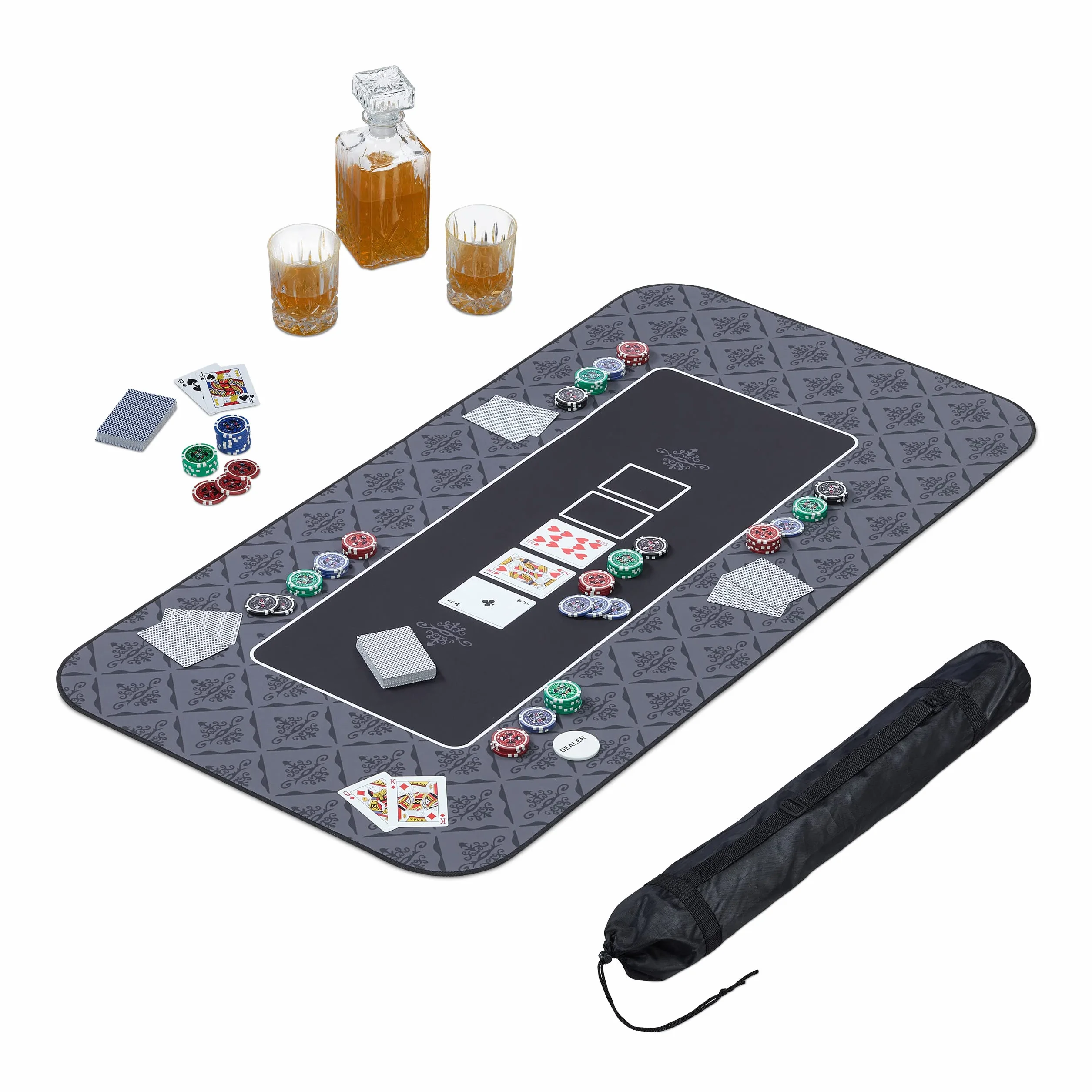 Relaxdays Texas Holdem mata do pokera 120 x 60 cm, podkładka na stół do pokera, duża, antypoślizgowa, poliester, akcesoria do pokera, czarna