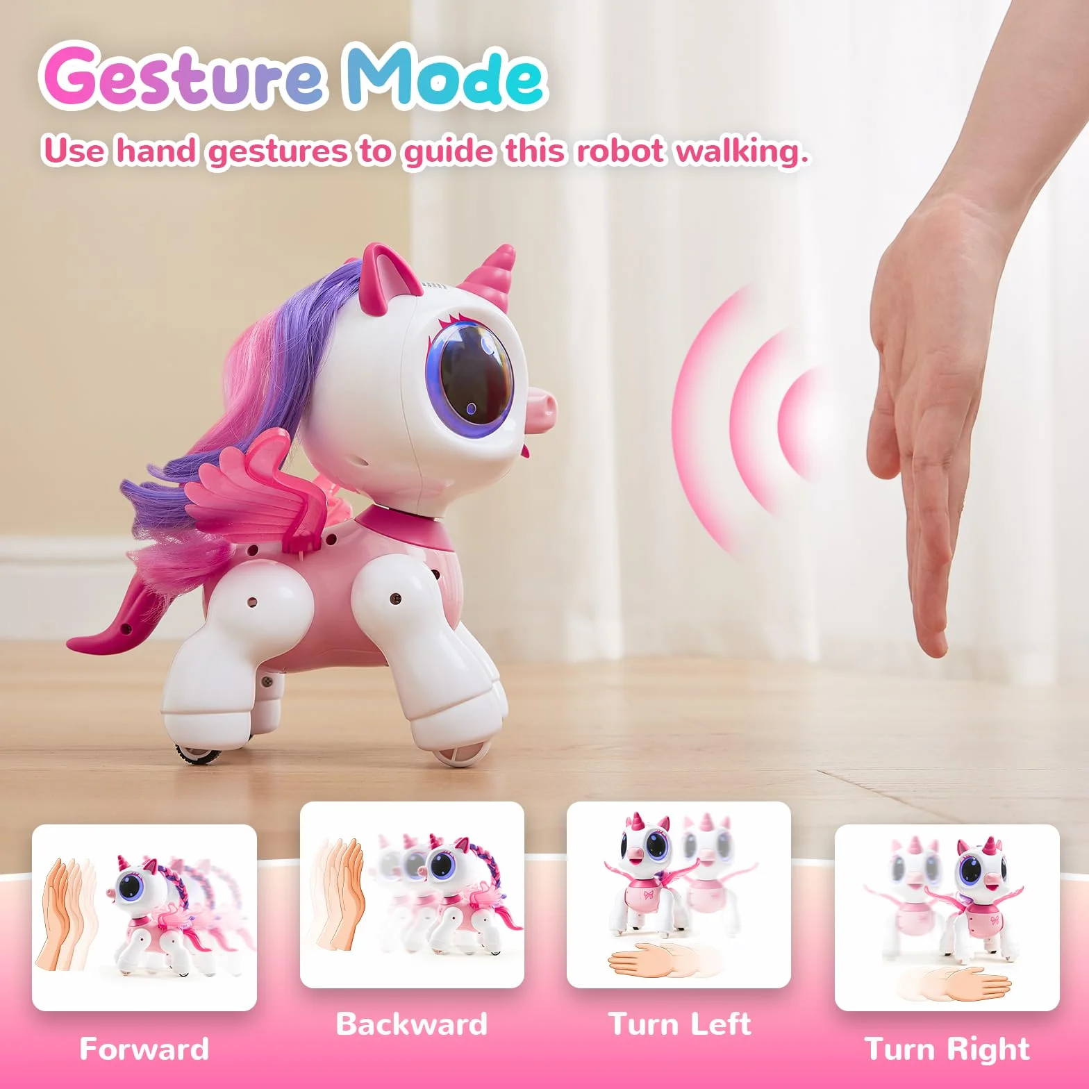 Zdalnego sterowania Robot Toy z interaktywnymi gestami ruchu ręki, STEM Toy Program Treats, Chodzenie i tańce Jednorożec Robot Kids Pink