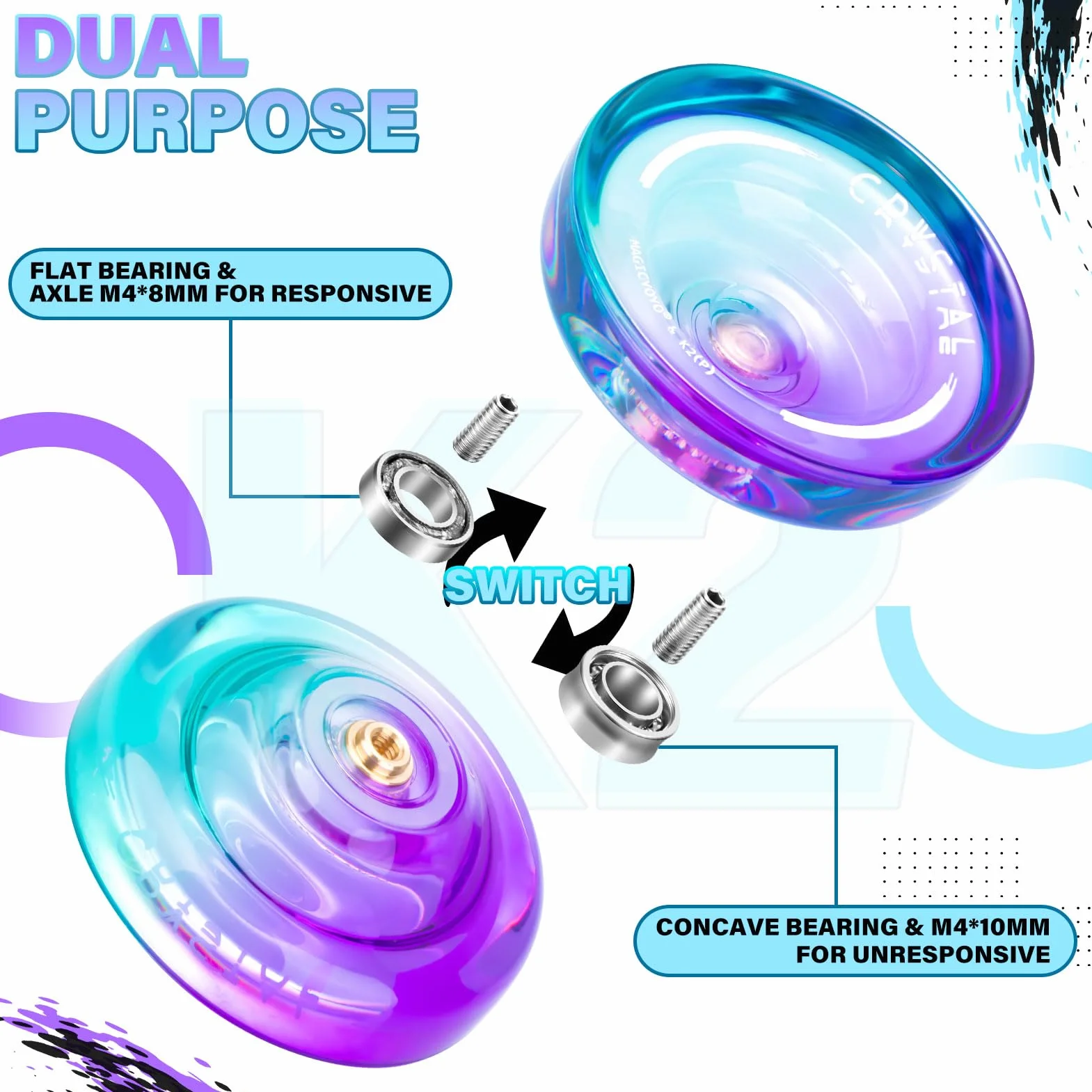 YOSTAR K2 Crystal Yoyo Responsive dla Dzieci Profesjonalny z Niereagującym Łożyskiem + 12 Strun + Etui