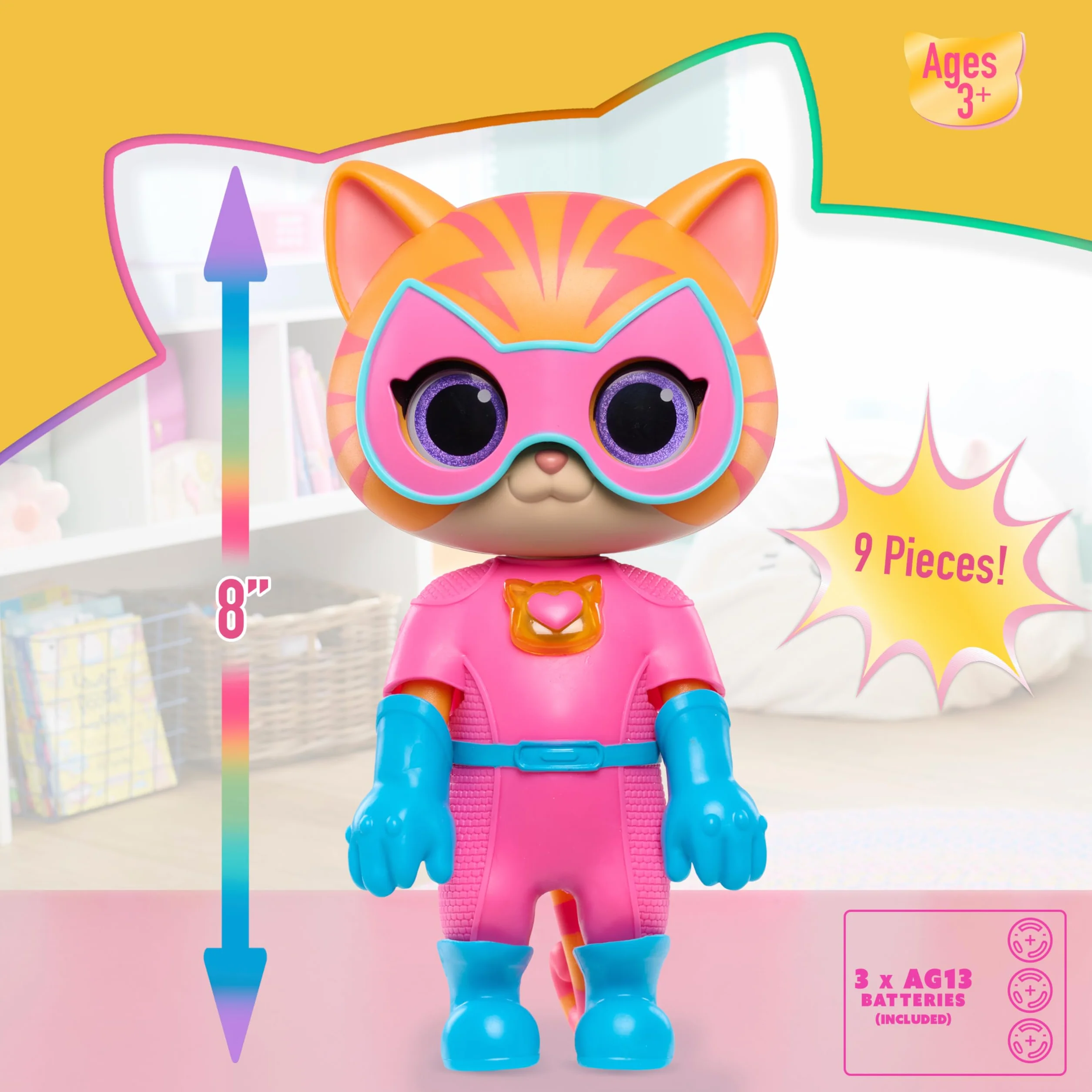 Just Play Disney Junior SuperKitties Cat-Tastic figurka świetlna i przekształcane dźwięki dla dzieci 3+