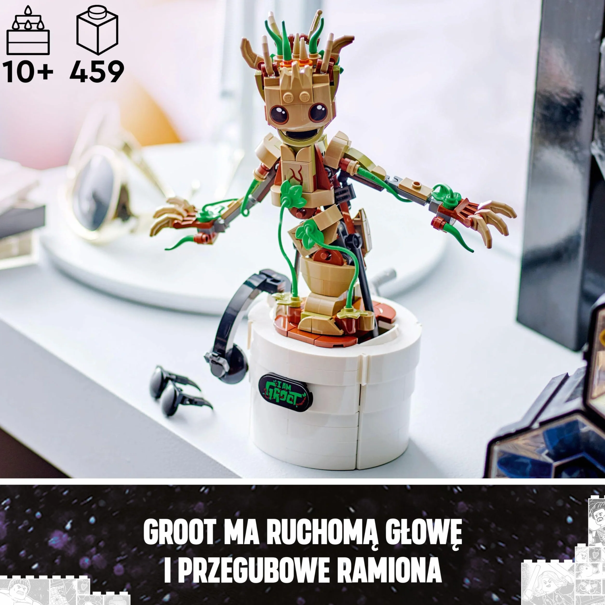 LEGO Marvel Tańczący Groot, Interaktywna Zabawka do Zbudowania, dla Fana Strażników Galaktyki, Figurka Superbohatera, Pomysł na Prezent dla 10-latka, Chłopca i Dziewczynki, 76297
