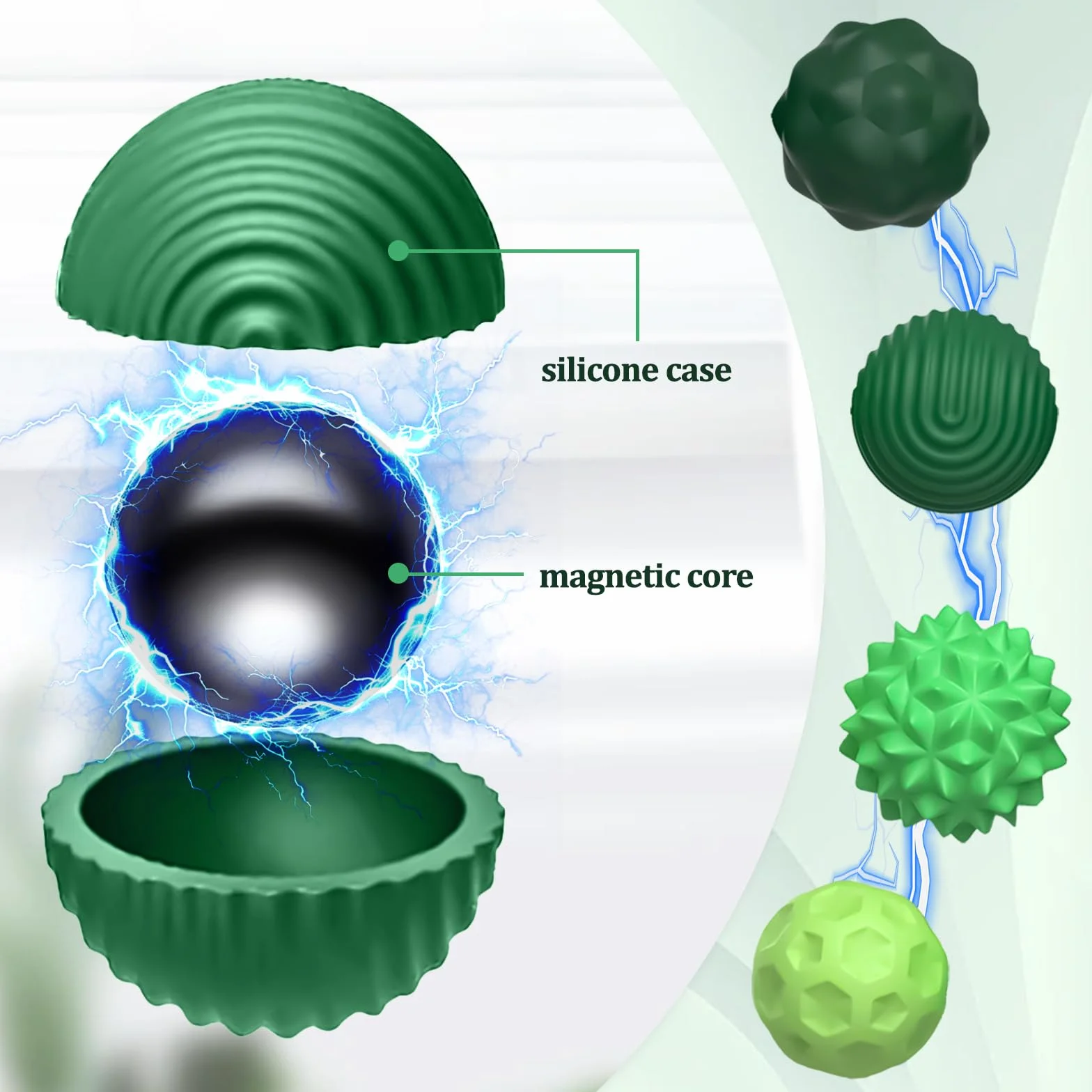 8 Zestaw Magnetycznych Fidget Toys – 4 modele silikonowych kulek + pudełko do przechowywania – Antystresowe zabawki sensoryczne dla dzieci i dorosłych, pomoc w koncentracji i relaksie (Zielony)