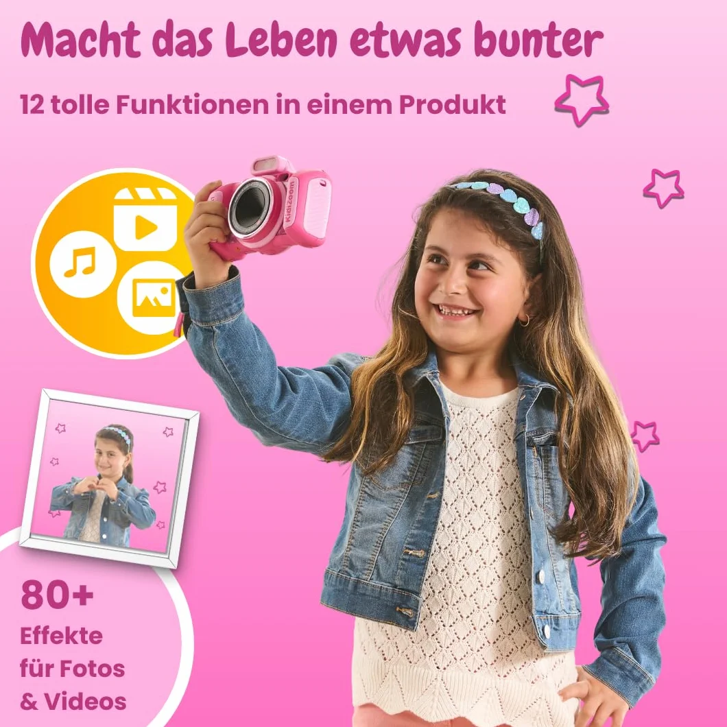 VTech KidiZoom Duo FX w kolorze różowym – wytrzymały aparat cyfrowy z kreatywnymi aplikacjami i funkcjami gry – dla dzieci w wieku 4-10 lat