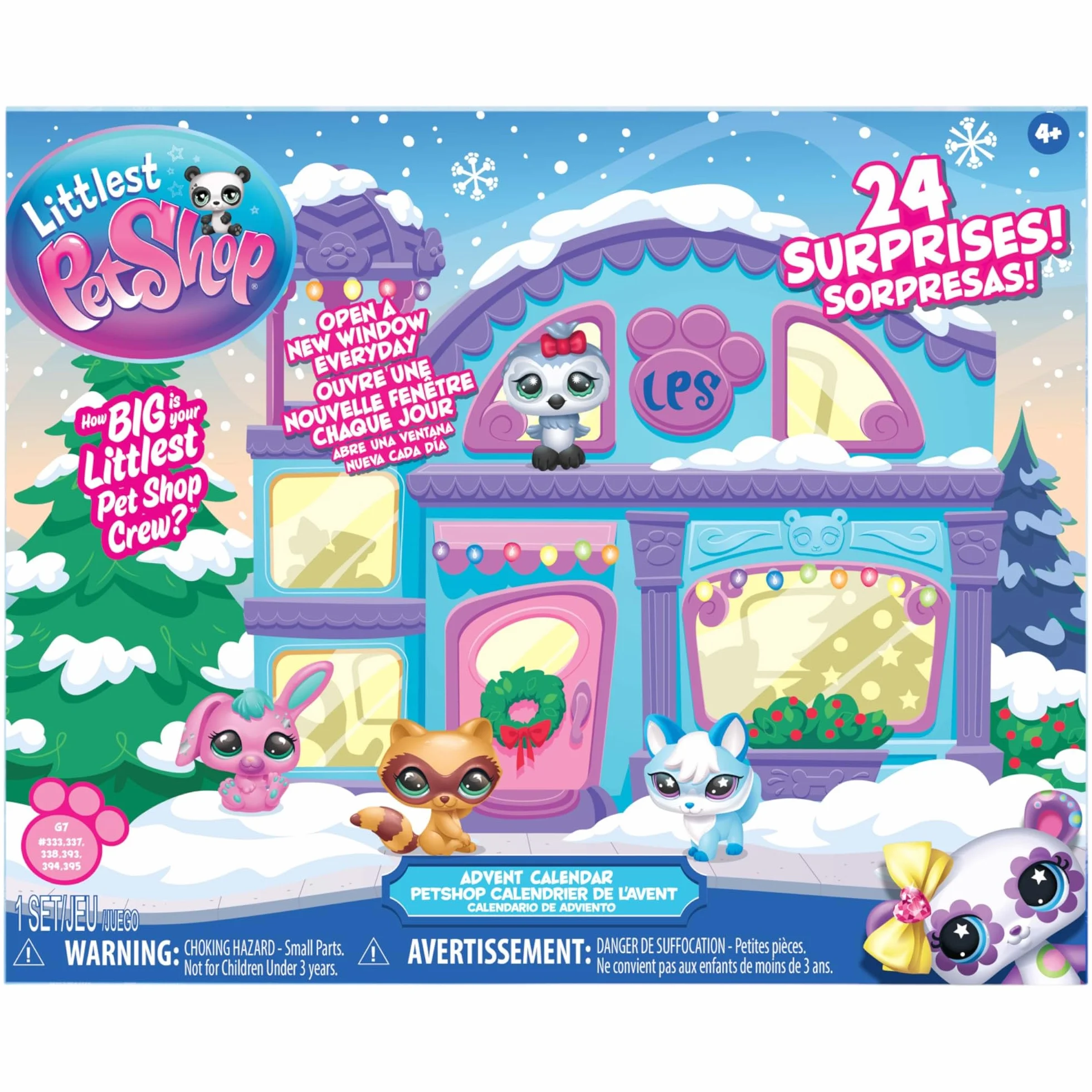 Littlest Pet Shop kalendarz adwentowy dla zwierząt domowych, 8 sklepów dla zwierząt domowych i 16 akcesoriów, kalendarz na Boże Narodzenie, mini figurki ze zwierzętami do kolekcjonowania, zabawki dla