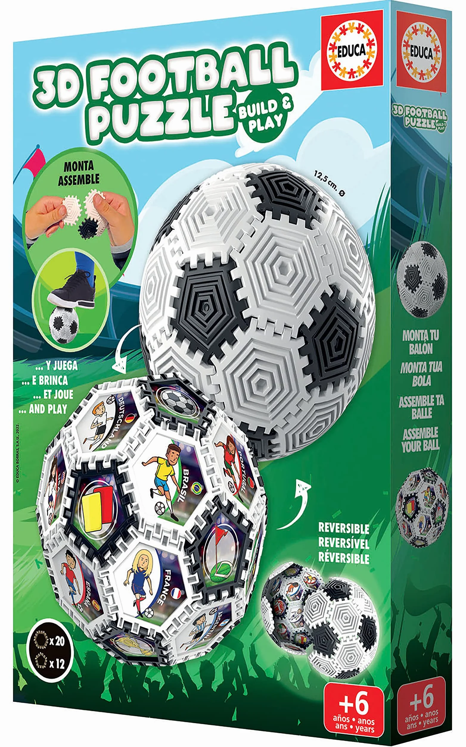 Educa - Puzzle 3D Ball z 32 częściami i w którą możesz grać | Możesz jeździć na różne kształty. Od 6 7 8 lat (19210)