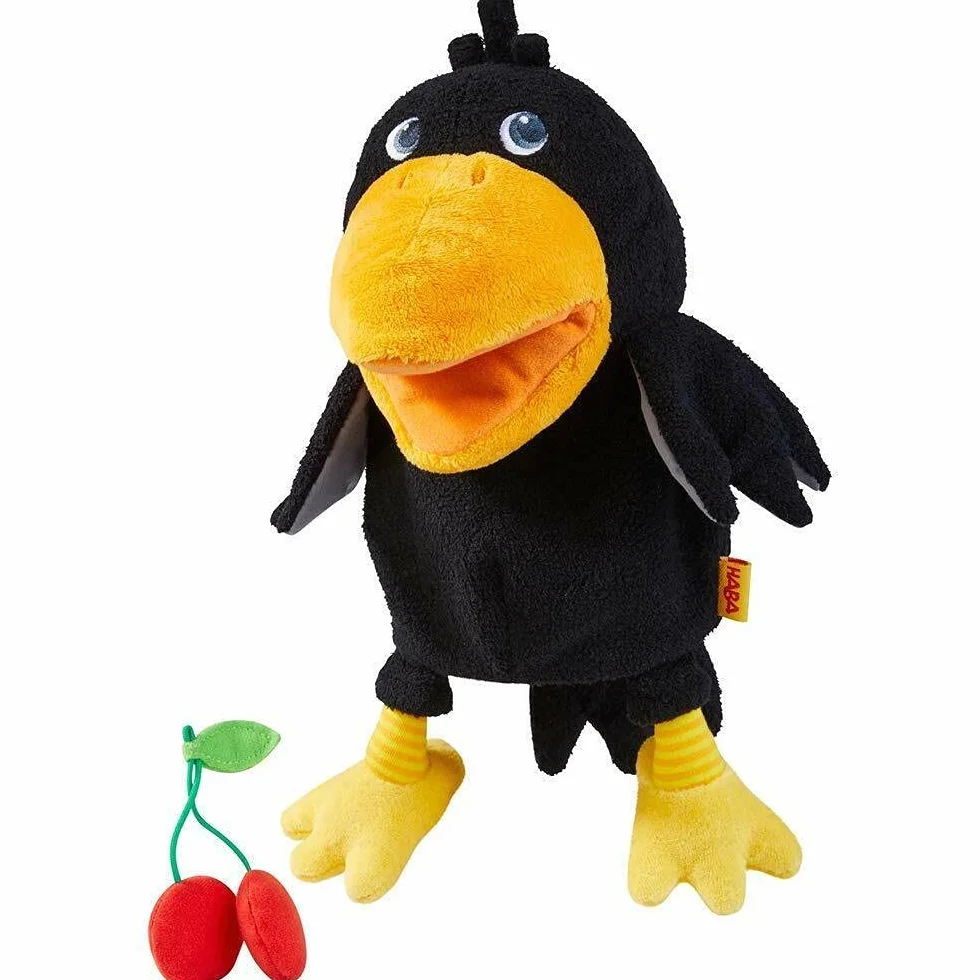 HABA 304203 Hand Puppet Raven Theo, the Cheeky Raven from the Haba Classic Fruit Garden as Cuddly Hand Puppet, Toy from 18 Months