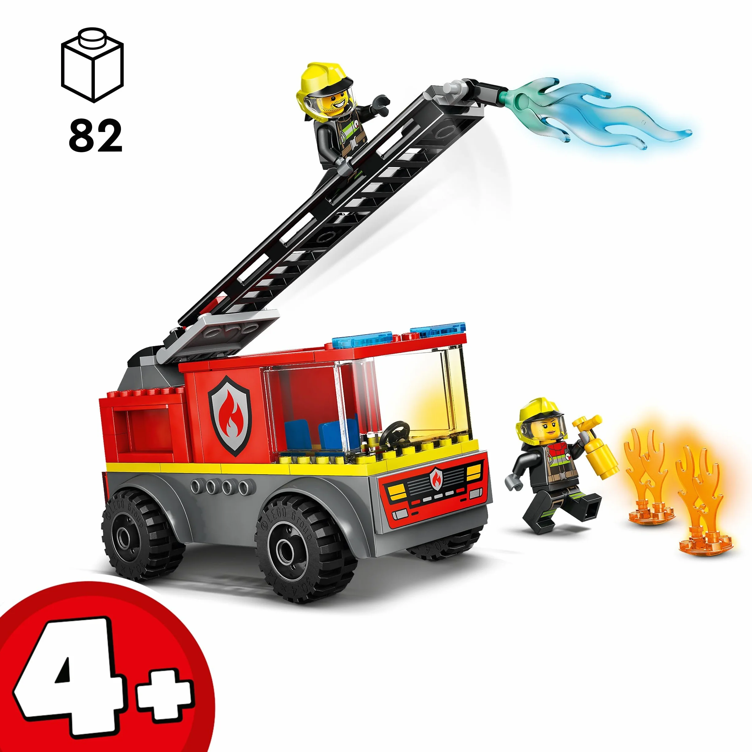 LEGO City Wóz Strażacki z Drabiną, Edukacyjna Zabawka dla Dziecka do Zbudowania, Pojazd z Minifigurkami Strażaków, Kreatywny Prezent dla 4-latka, dla Chłopca i Dziewczynki, dla Przedszkolaka, 60463