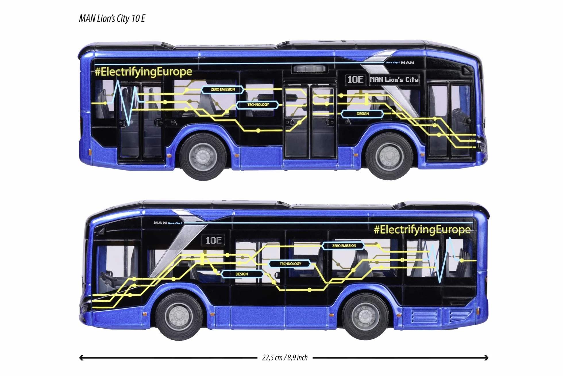 Majorette 213743008 Seria Grand: metalowe, wytrzymałe pojazdy dostępne w większym wydaniu, Autobus MAN Lion z funkcją światła i dźwięku w skali 1:43, długość 22,5 cm, dla dzieci od 3 lat