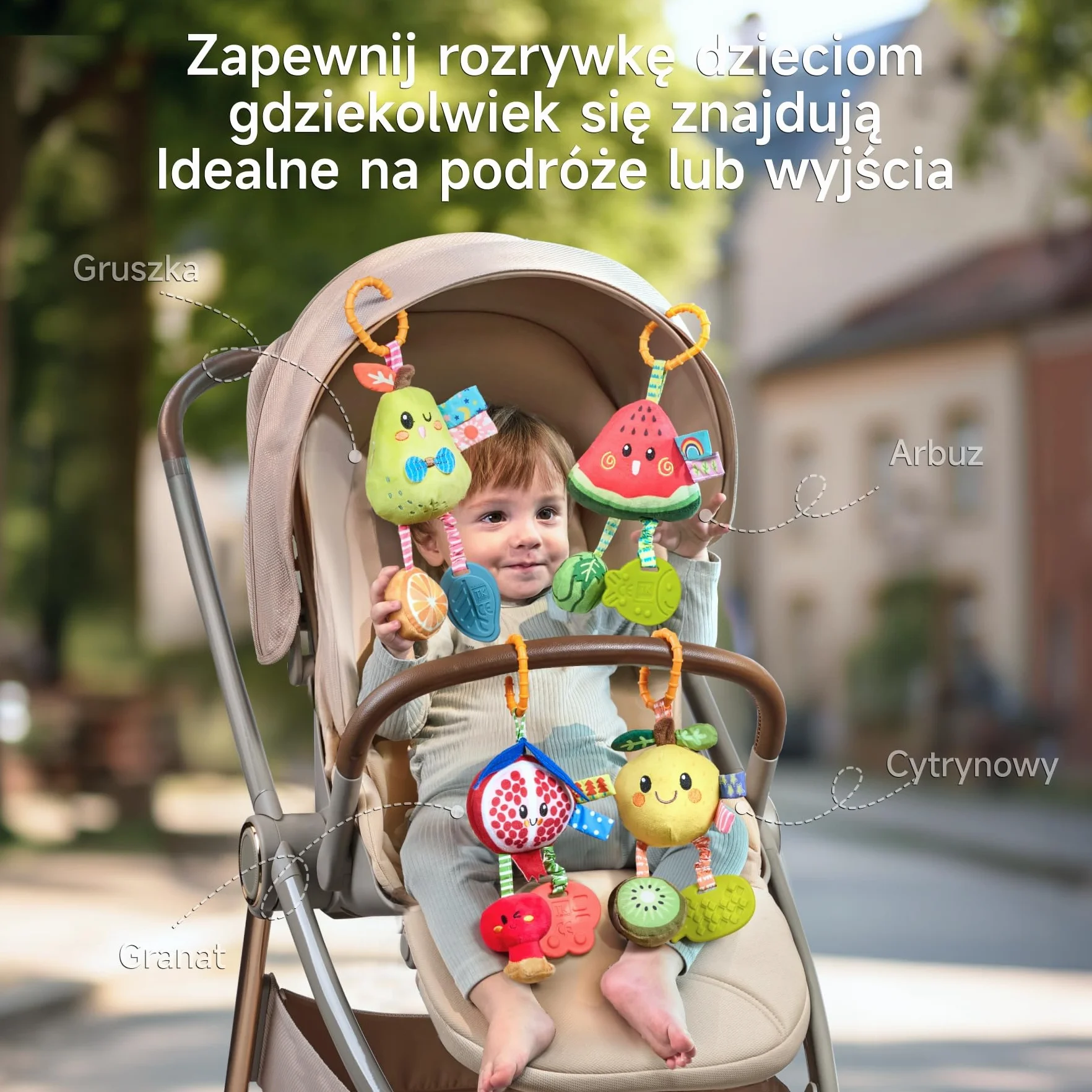 TUMAMA Wisząca grzechotka dla niemowląt, 0-3, 6-9 miesięcy, sensoryczne zabawki edukacyjne dla noworodka, z piszczącym dźwiękiem i gryzakiem, pluszowe, cytrynowe grzechotki, do fotelika samochodowego