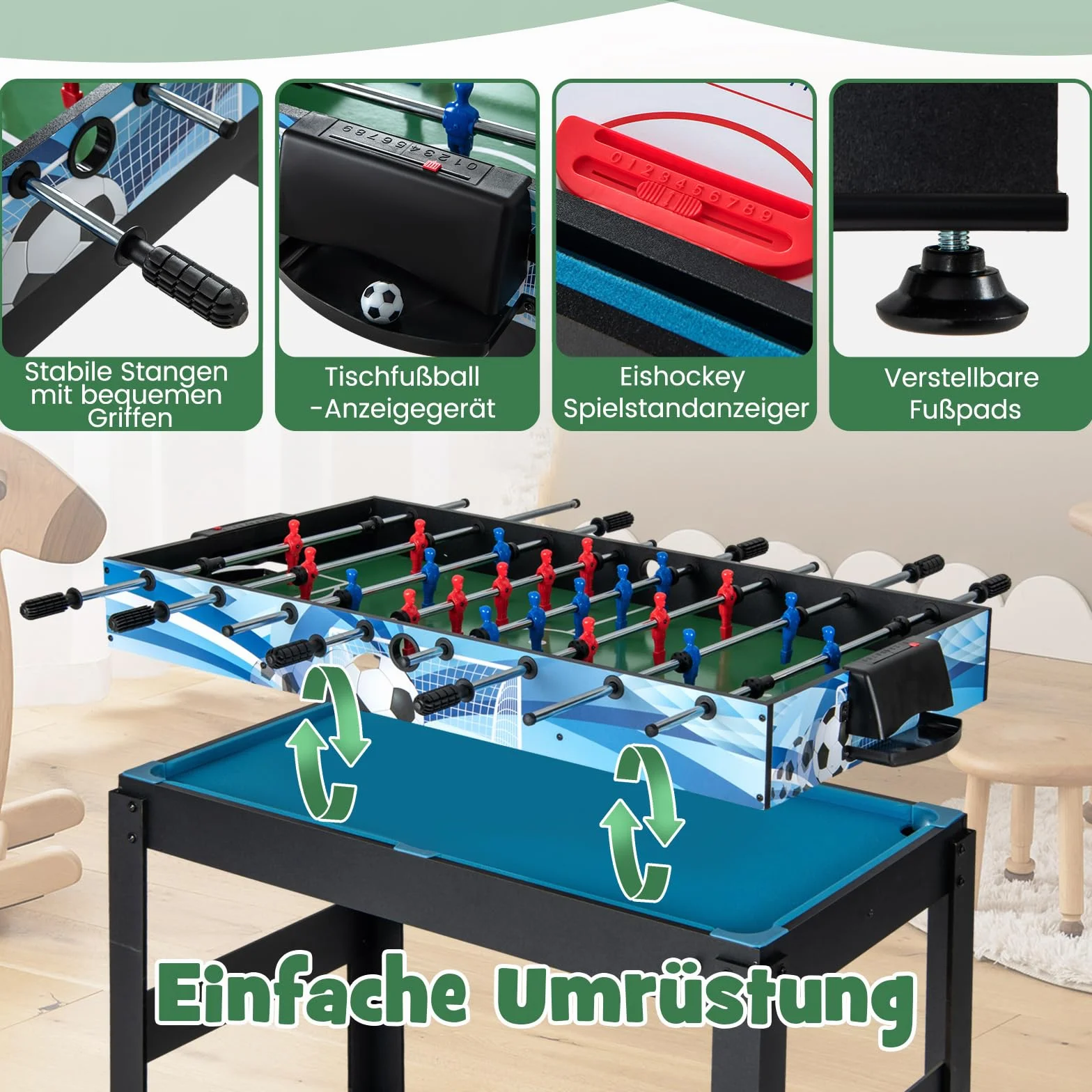 COSTWAY Zestaw stołowy 14 w 1, wielofunkcyjny, z piłkarzykami, hokejem, bilardem, tenisem stołowym, kręgielnim, shuffleboardem, szachami, kobietami i backgammonami, stół kombi dla dzieci i dorosłych