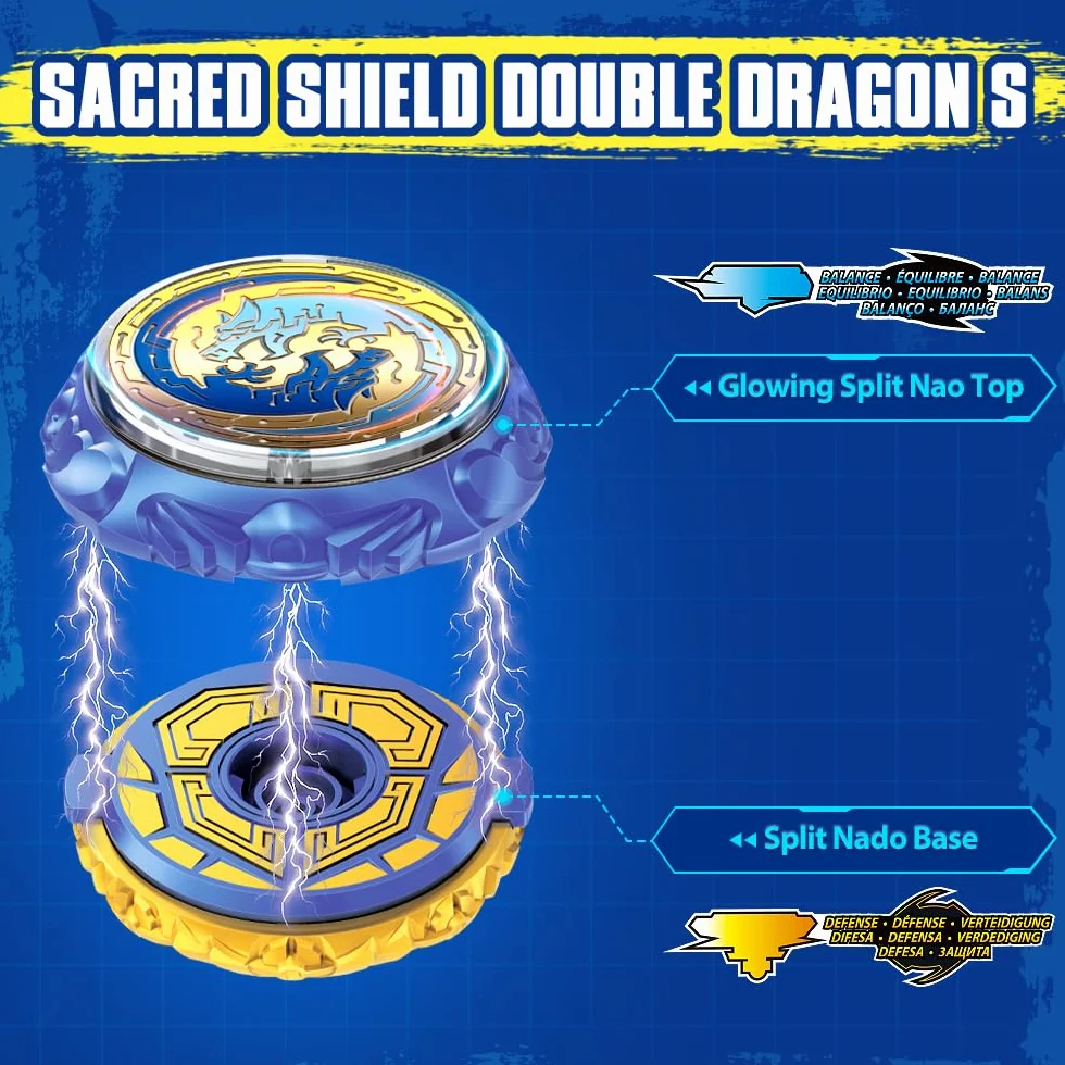 Infinity Nado Beyblade Nado Spinning Top, metalowa zabawka dla chłopców od 5 lat, seria Split – Sacred Shield Double Dragon S