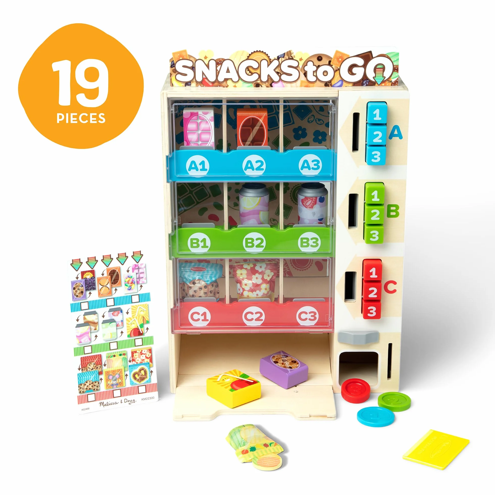 Melissa & Doug Drewniany automat sprzedający do sortowania, magazynowania i wybierania, drewniana zabawka dla dzieci w wieku powyżej 3. roku życia