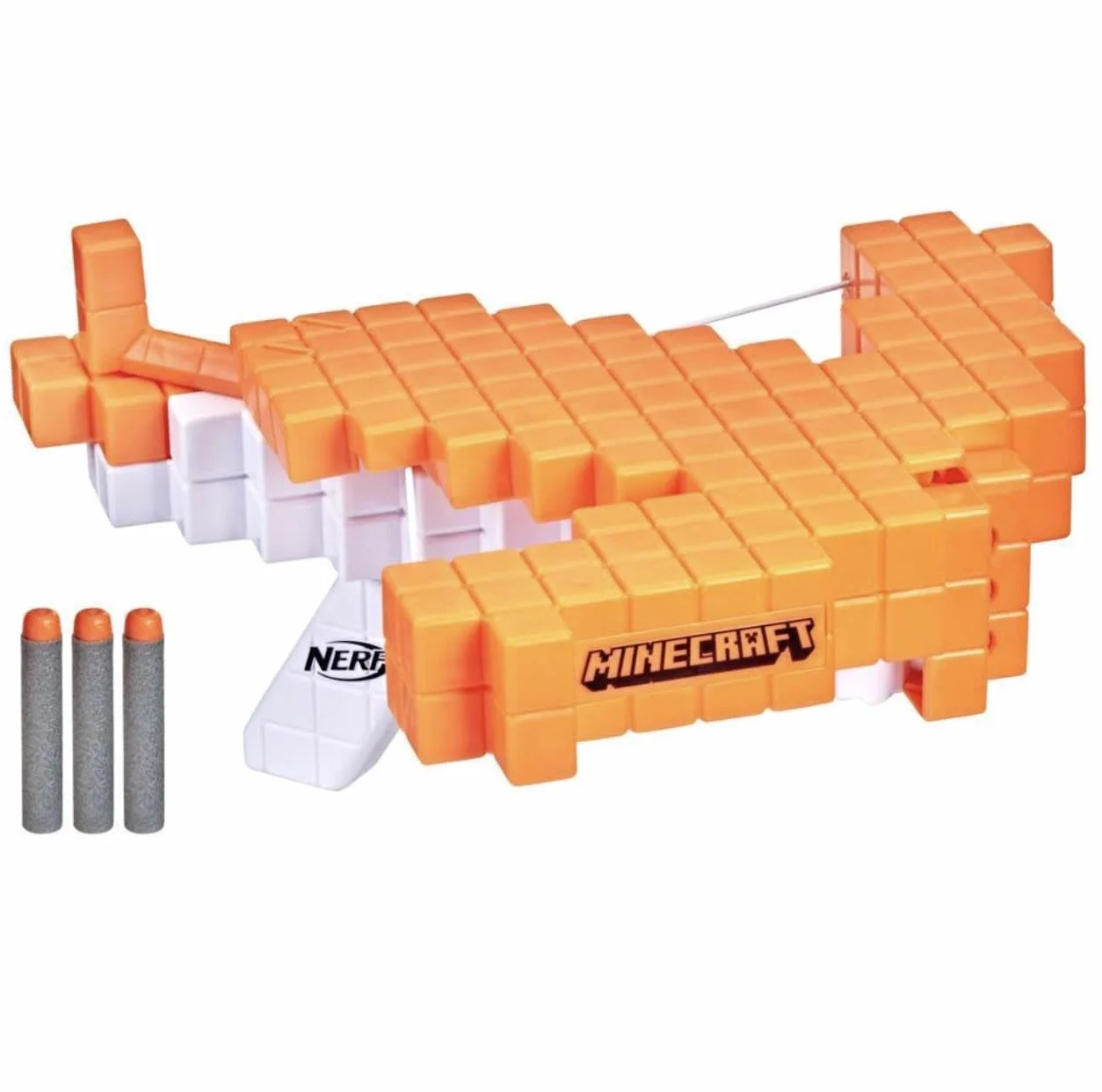 Nerf Minecraft Pillager's Crossbow, strzelająca strzałkami kusza, prawdziwy mechanizm działania kuszy, dołączono 3 oryginalne strzałki Nerf Elite