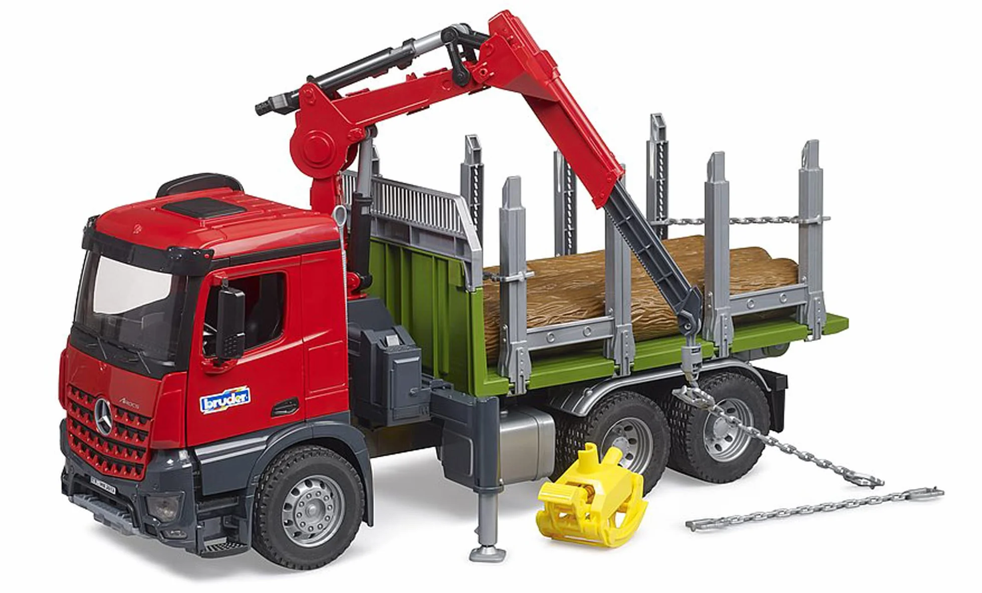 bruder 03669 - MB Arocs ci|arówka do transportu drewna z dzwigiem zaBadowczym, chwytakiem i 3 pniami drzew, pojazdy, transporter drewna, koparka, zabawki od 4 lat wzwy|