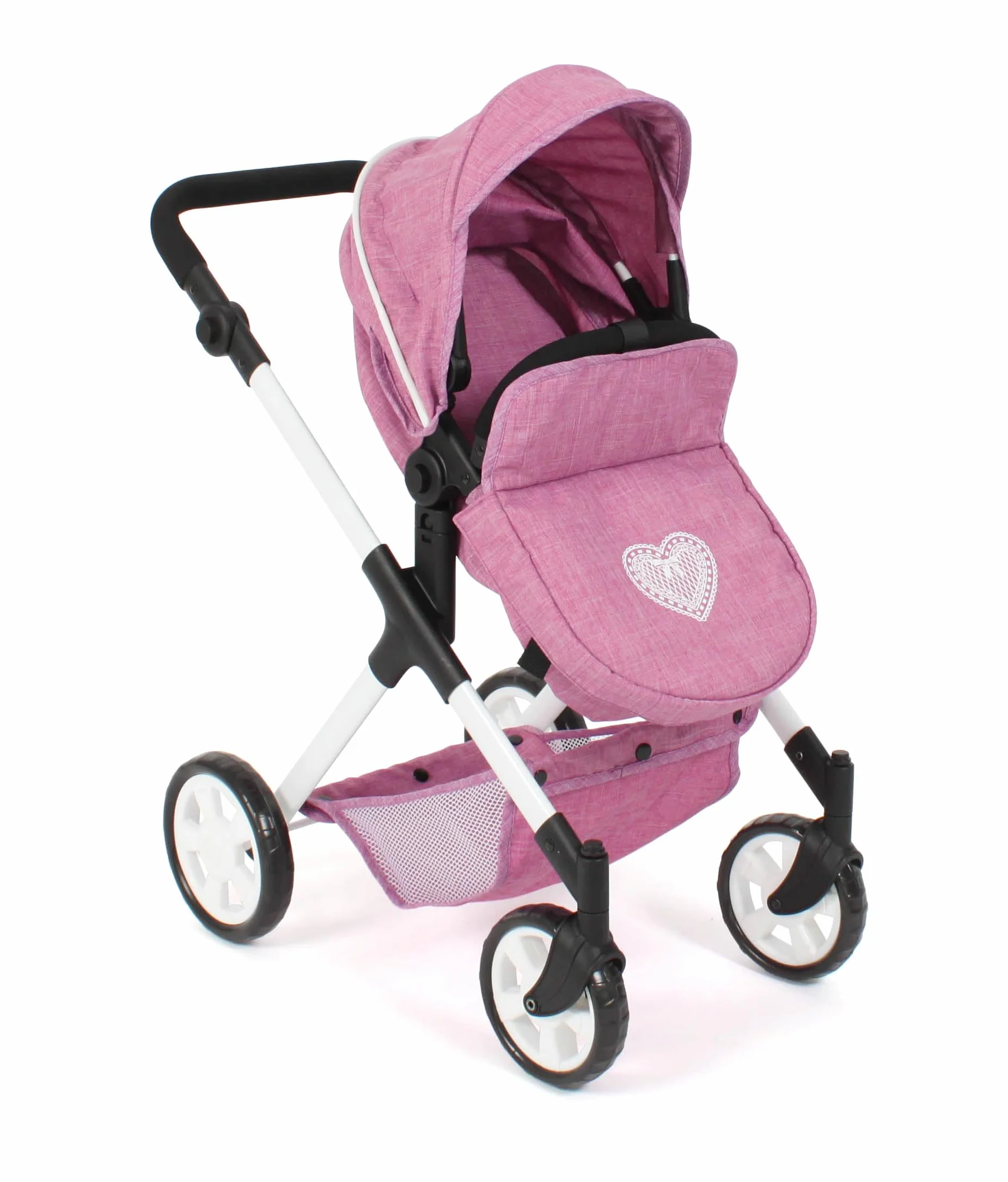 Bayer Chic 2000 2 w 1 wózek dla lalek Mila – dżinsy różowe – uchwyt z regulacją wysokości 39-72 cm – nowoczesny stelaż – lalki do 50 cm – 3-7 J.