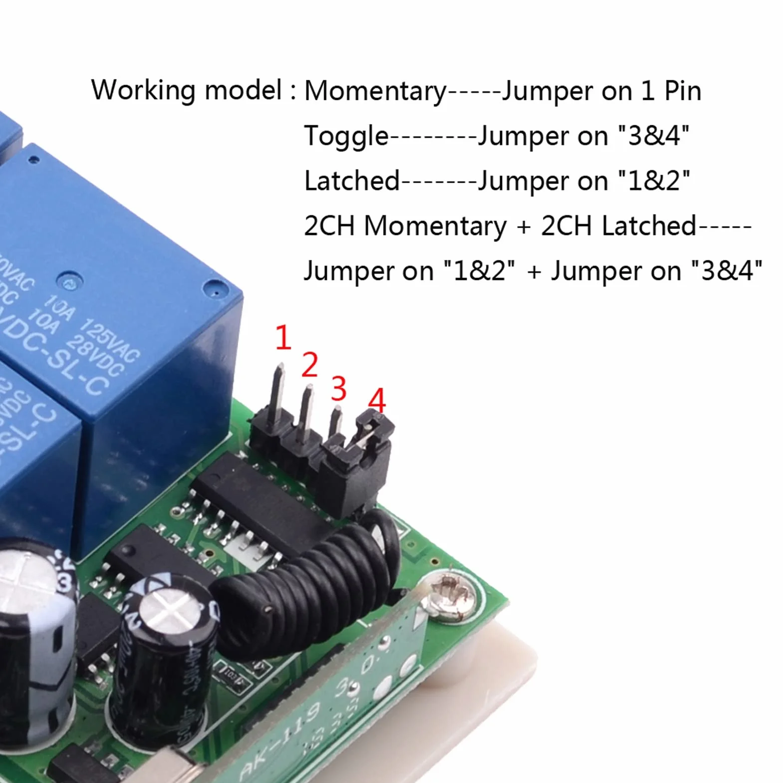 Bezprzewodowy Pilot RF, 433 MHz 4-kanałowy Przekaźnik Zdalnego Sterowania Przełącznik 10A RF Uniwersalny Bezprzewodowy Moduł do Elektrycznego Sterowania Przemysłowego Drzwi(24V)