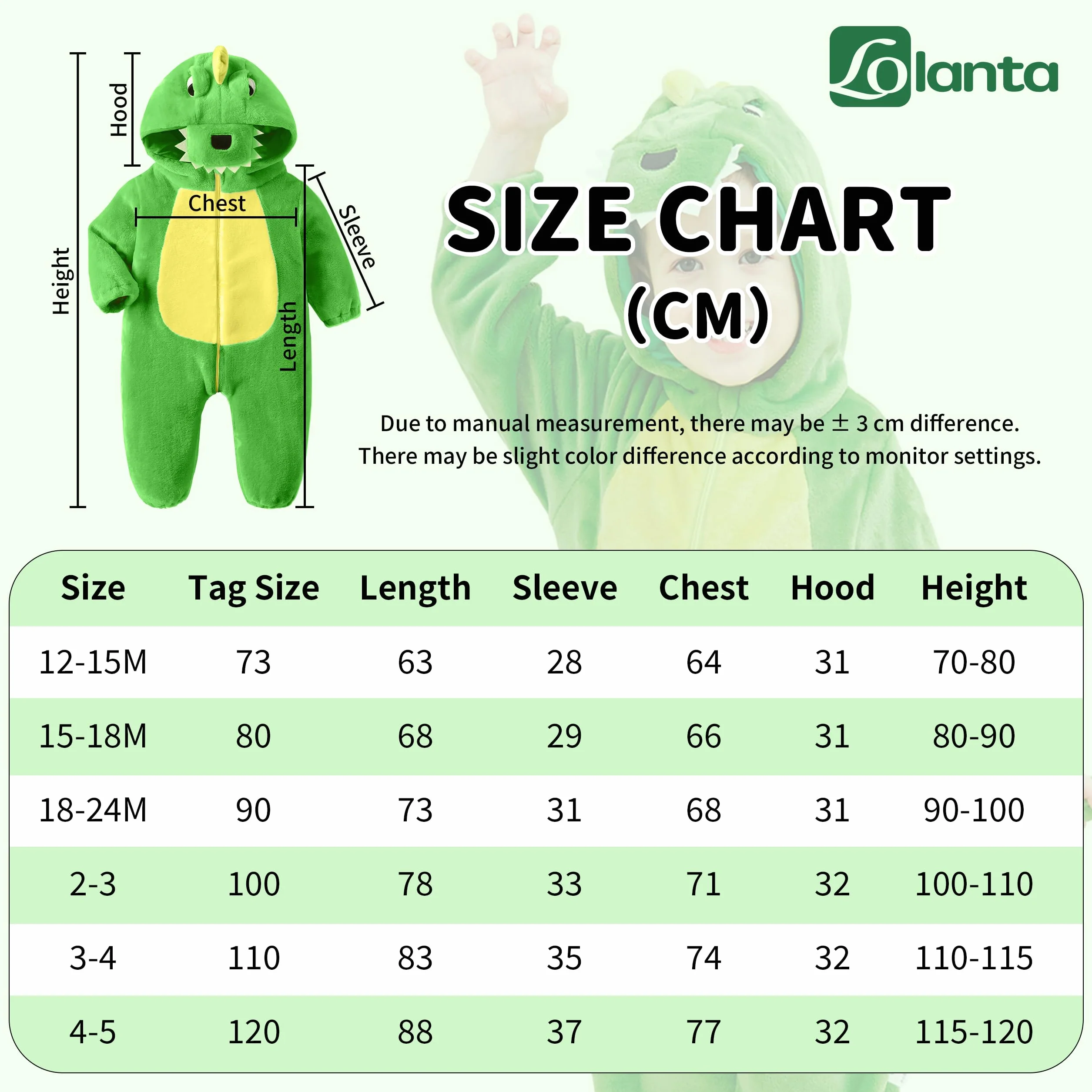 LOLANTA Kostium dla dziecka dinozaura smoka, lis śpioszki flanelowe z kapturem, kostium na Halloween, prezent na Boże Narodzenie