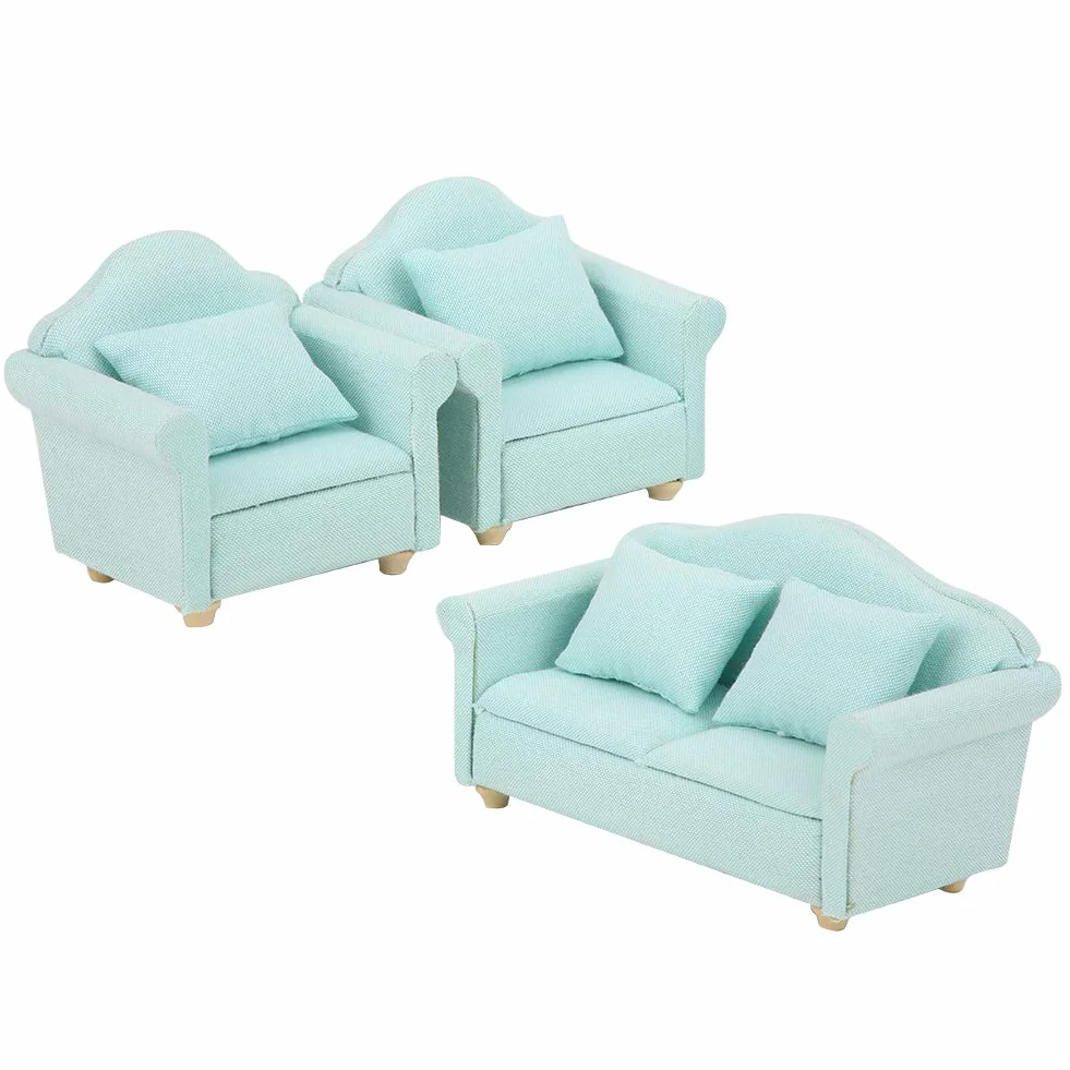3 szt. Sofa do domku dla lalek, 1:12 mini meble do domku dla lalek ręcznie robiona sofa zestaw poduszek dla lalek akcesoria meblowe kolor matcha