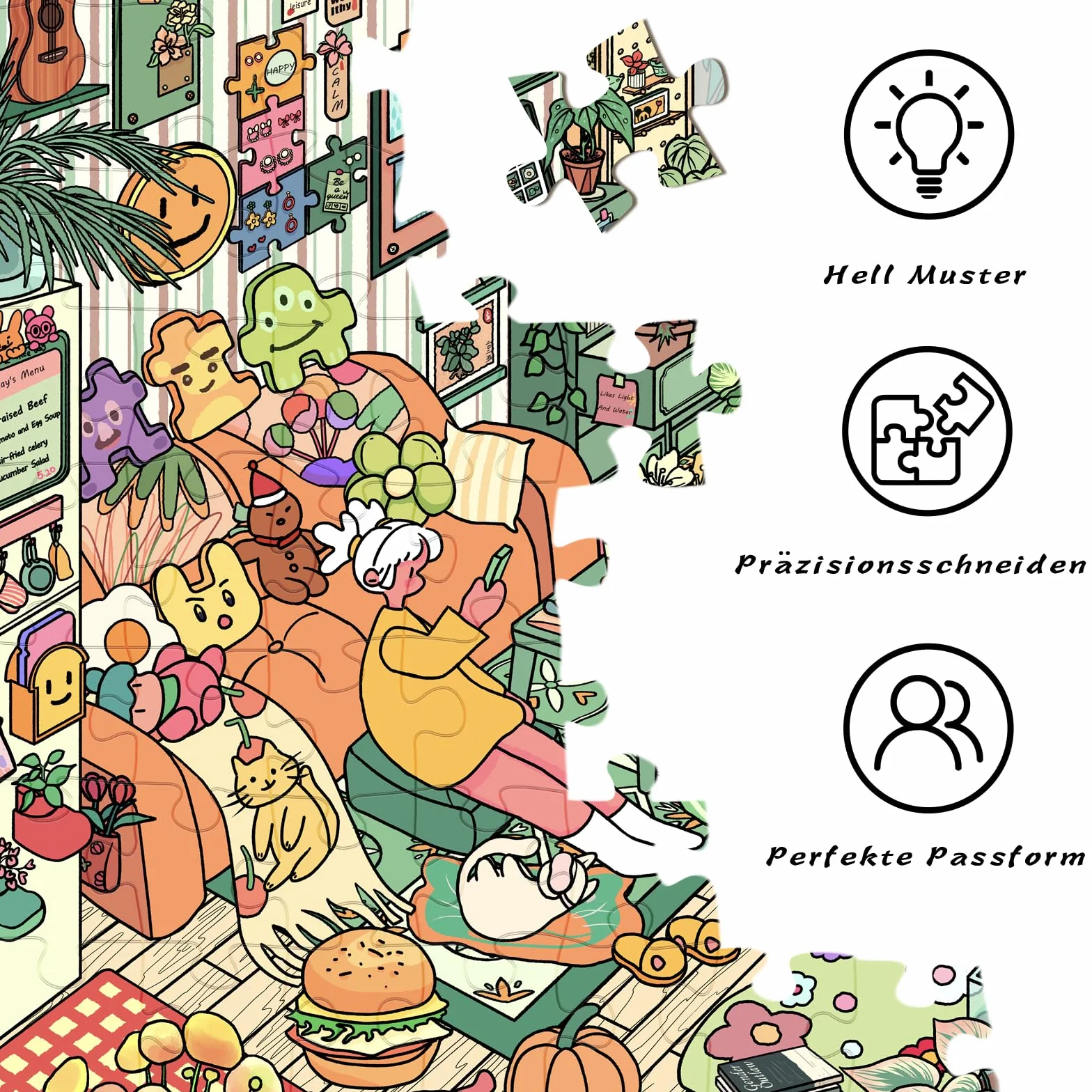HUADADA Puzzle 1000 elementów, 1000 elementów, dla dorosłych, interaktywne puzzle rodzinne, klasyczne, na prezent, przytulny, mały świat
