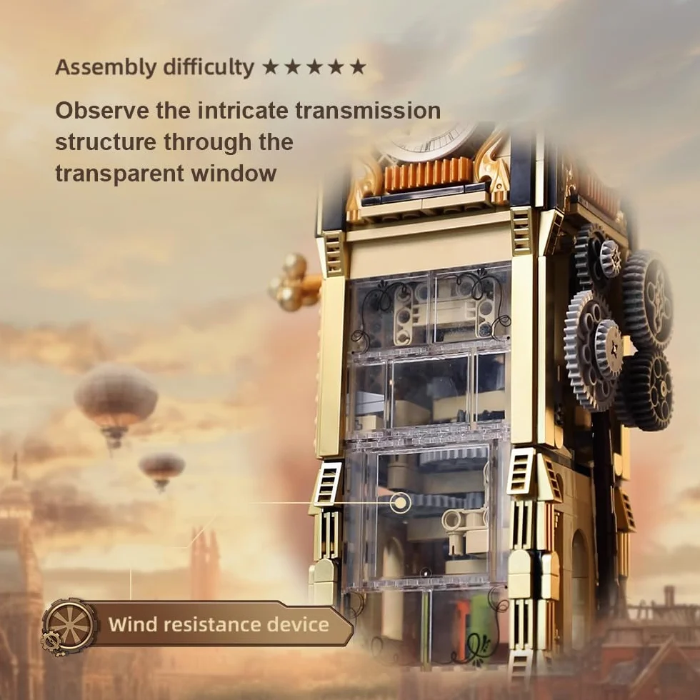PANTASY Zestaw do budowy Wielkiego Bena Zestaw Klocków Zegara Wieżowego w Stylu Steampunk Zestaw Konstrukcyjny dla Dorosłych Znane Zabytki Londynu Zestaw Klocków do Budowy Modelu Zabawek