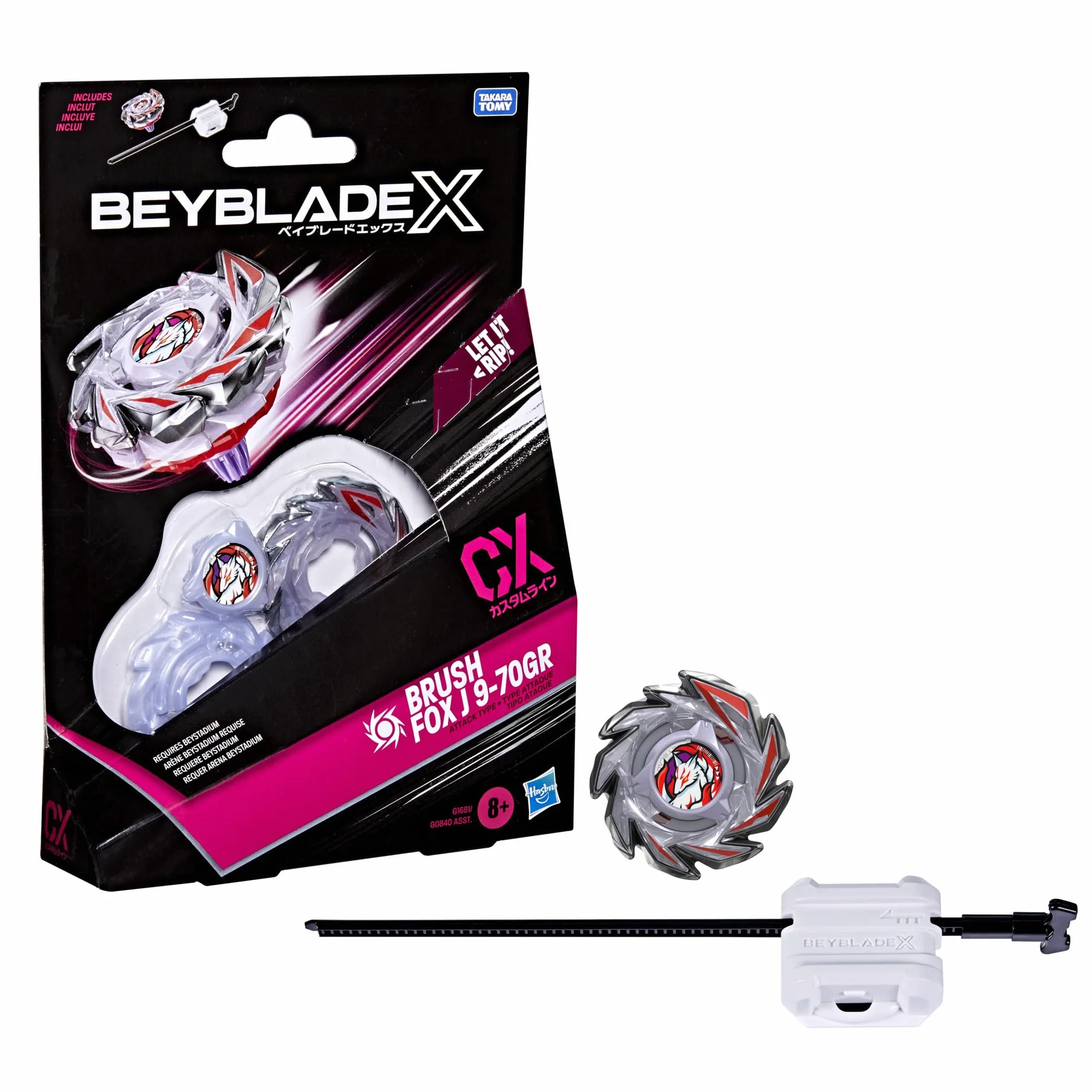 Pakiet startowy Beyblade X Brush Fox J 9-70GR CX, bączek i wyrzutnia