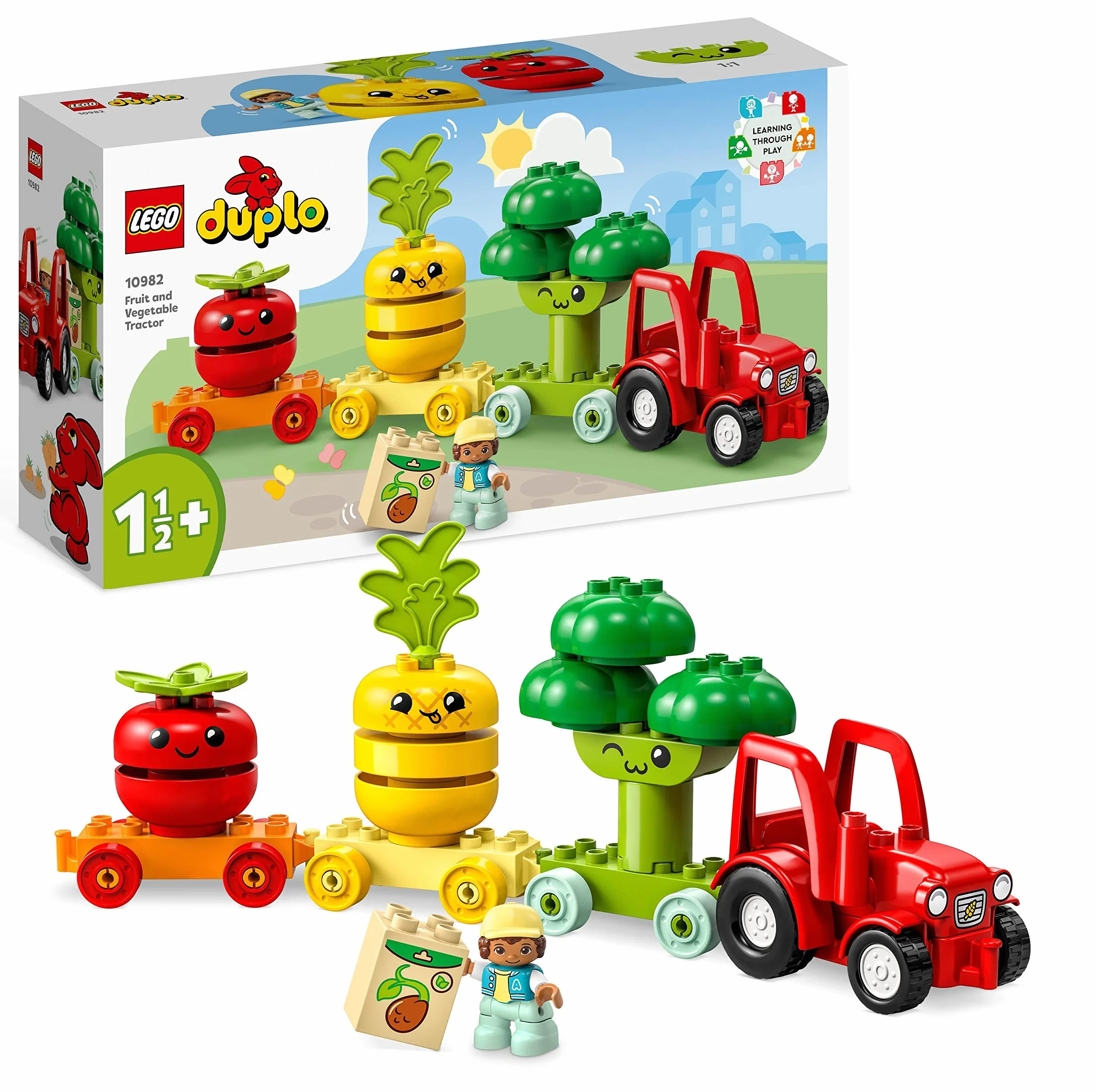 LEGO 10982 DUPLO My First Traktor z warzywami i owocami, Zabawki do Sortowania Według Kolorów dla Niemowląt i Małych Dzieci od 1,5 do 3 lat