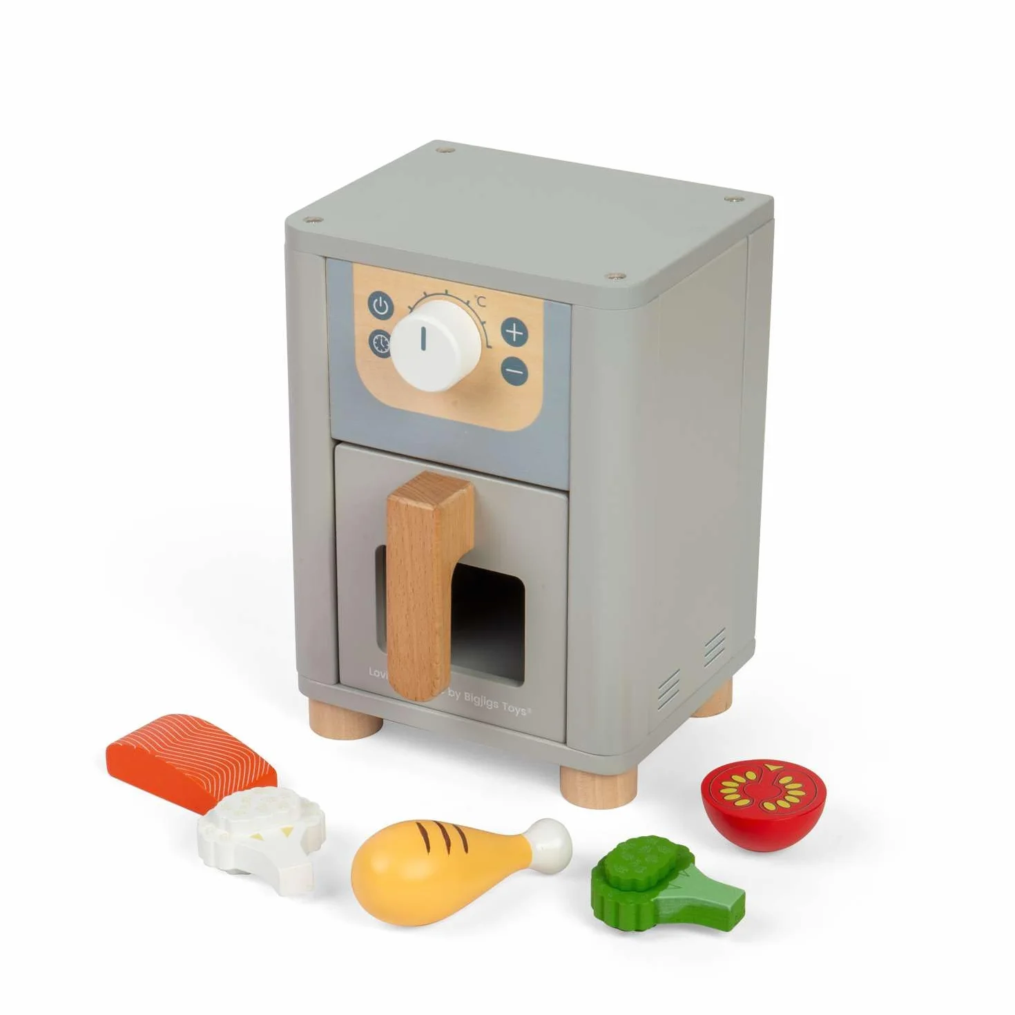 Bigjigs Toys Frytkownica powietrzna – drewniane akcesoria kuchenne dla dzieci, zestawy i urządzenia do gotowania, akcesoria do zabawy w udawanie malucha, prezenty dla dzieci, wiek od 3 lat