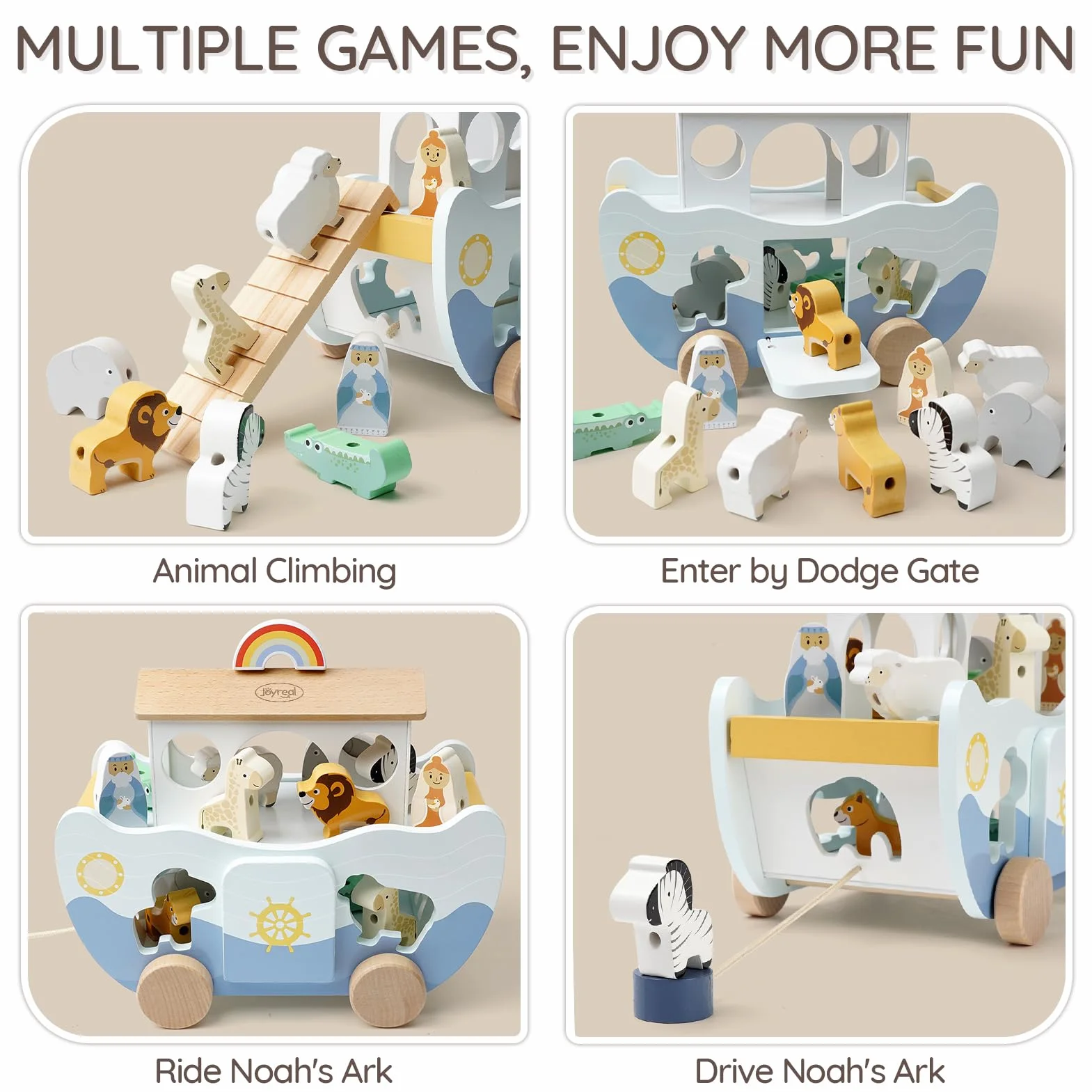 Joyreal Arka Noego Wood - Prezenty na chrzest, Zabawki Montessori dla niemowląt, Gry Edukacyjne Sorter Kształtu, Zabawki Stackable, Prezent Dziewczyna Chłopiec