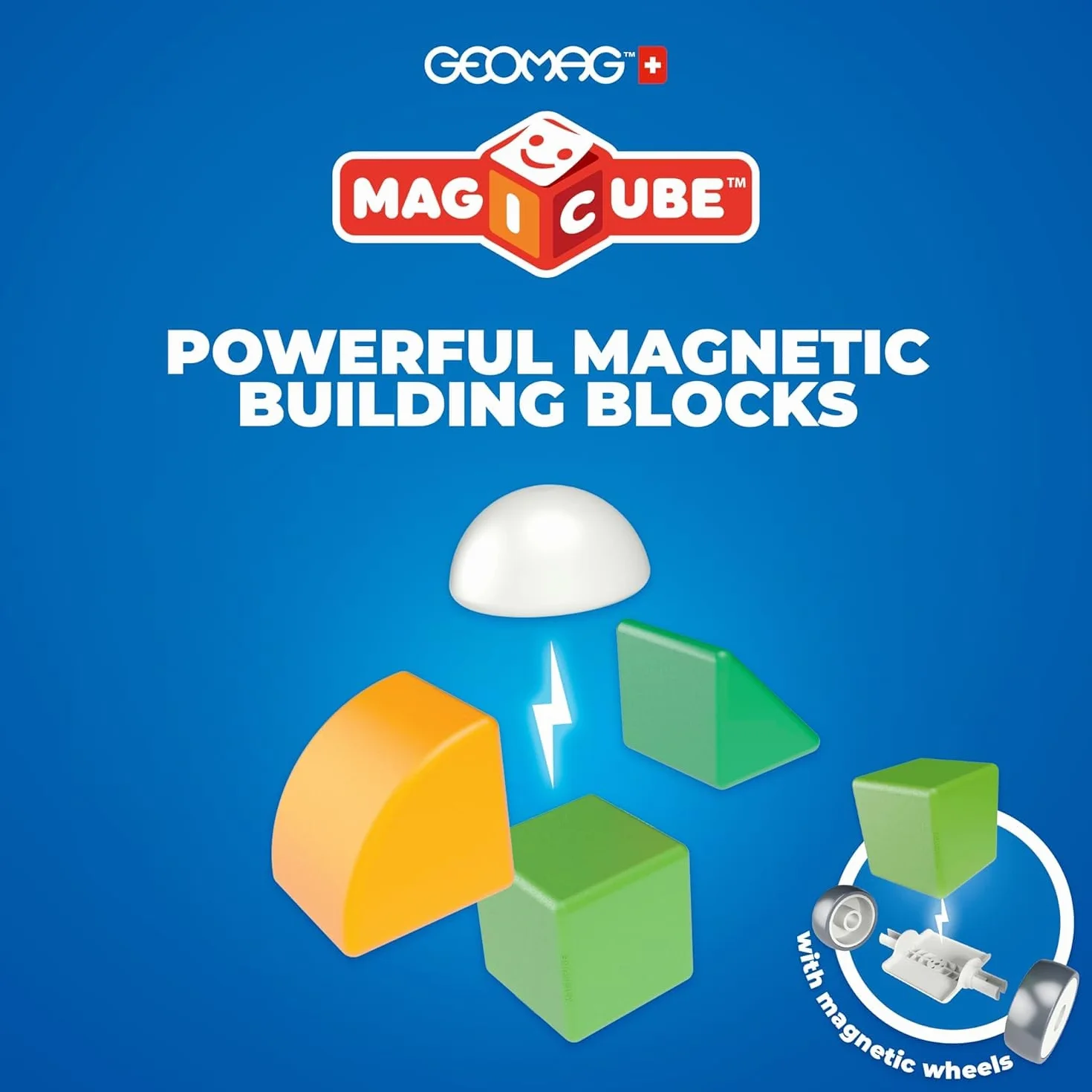 Geomag - Magicube 1+ Shapes - Magiczne Kostki Magnetyczne dla Dzieci, 4 Kolory i Kształty, 32 Bloki, Gra Edukacyjna, 100% Plastiku z Recyklingu