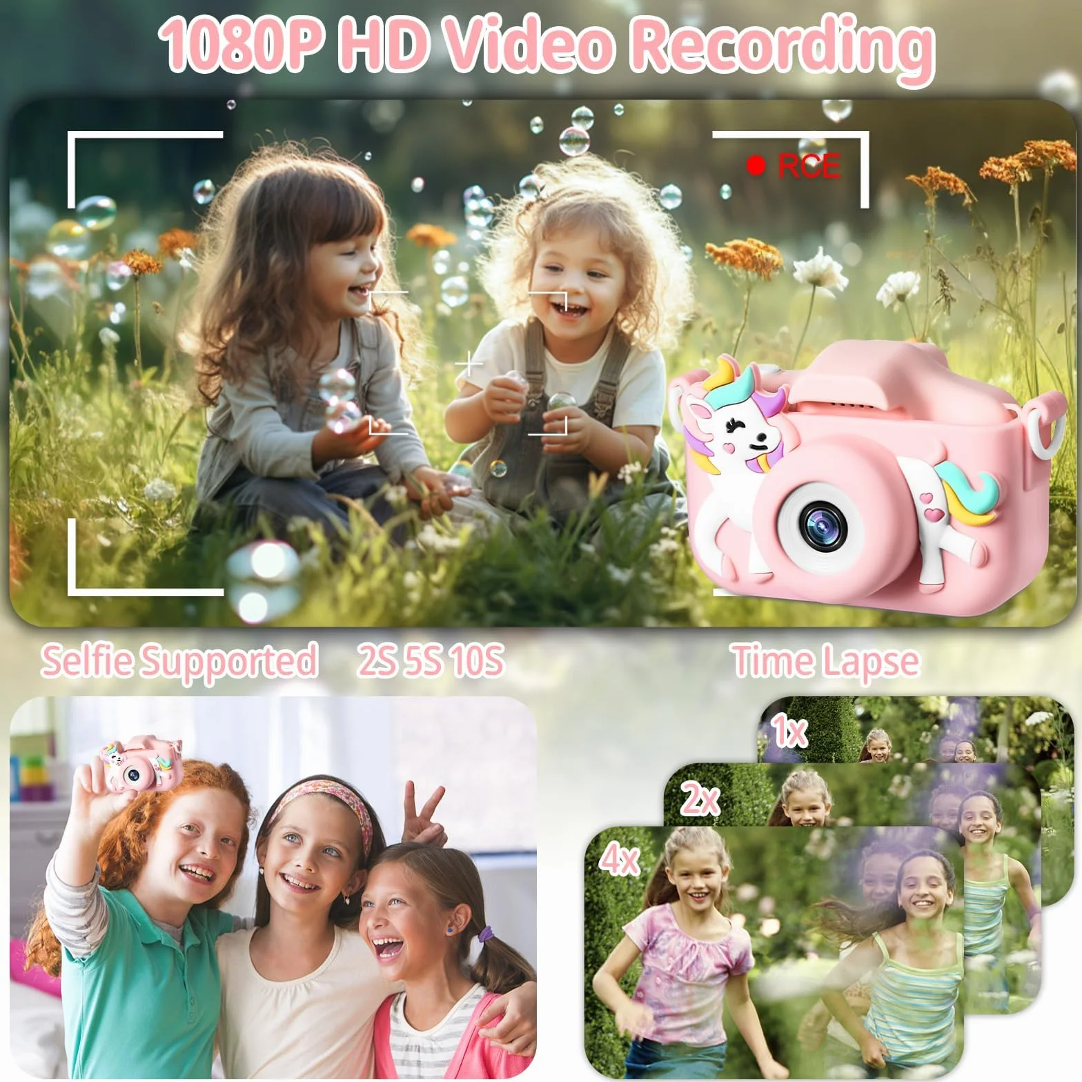 Aparat dla Dzieci z Ekranem 2,0 cala o Rozdzielczości 1080p, Wyposażony w Kartę SD o Pojemności 32 GB – Cyfrowy aparat do Selfie dla Chłopców i Dziewczynek