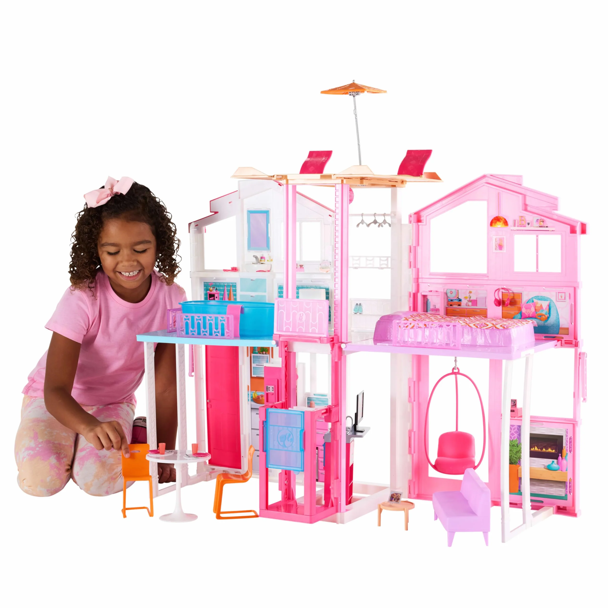 Barbie 3-poziomowy domek z rozkładanym parasolem, DLY32