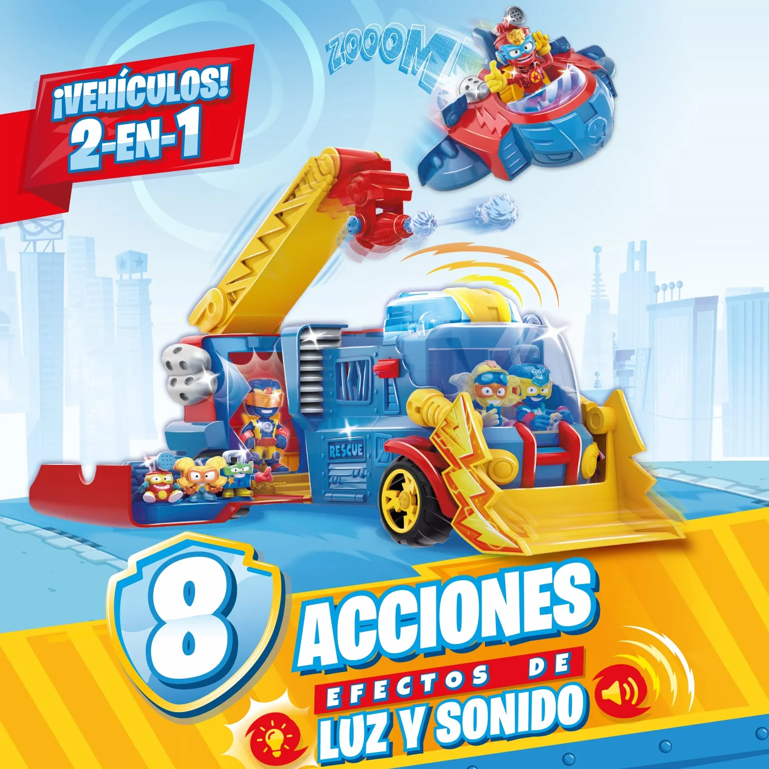 SUPERTHINGS Rescue Truck - Ciężarówka ratunkowa z wysuwaną drabiną i odłączanym statkiem ratowniczym.