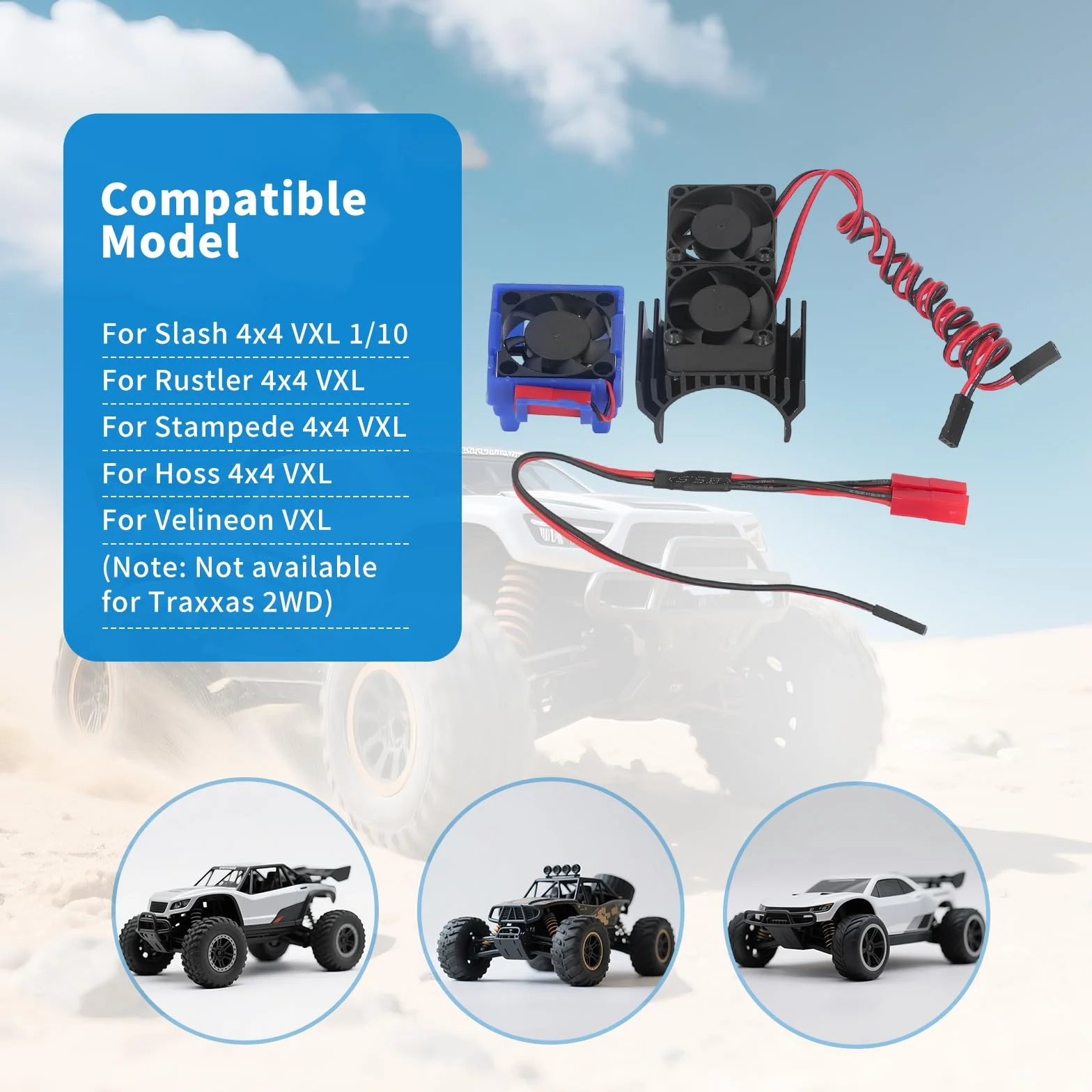 Zestaw wentylatorów radiatora Topyond RC 5 V do samochodu Traxxas Slash 4x4 VXL RC, wydajne chłodzenie silnika, wodoodporność, wentylator silnika Rc ze stopu aluminium dla (czarny)