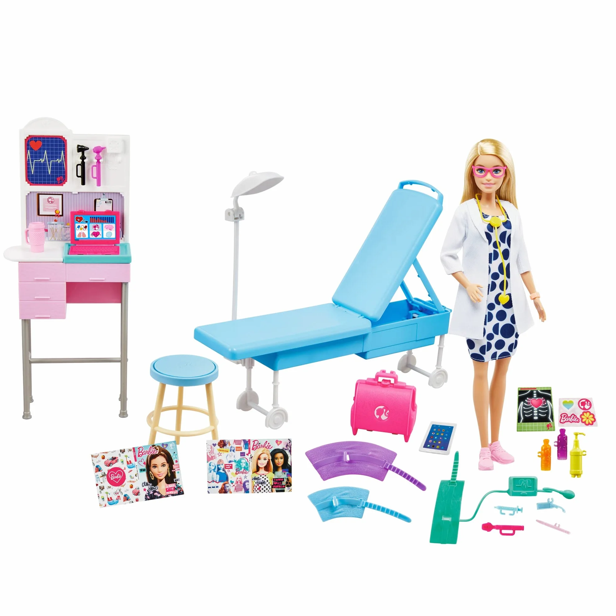 Barbie Możesz być lekarzem z kliniką Lalka medyczna z zestawem do zabawy z akcesoriami medycznymi, zabawka +3 lata (Mattel GWV01)