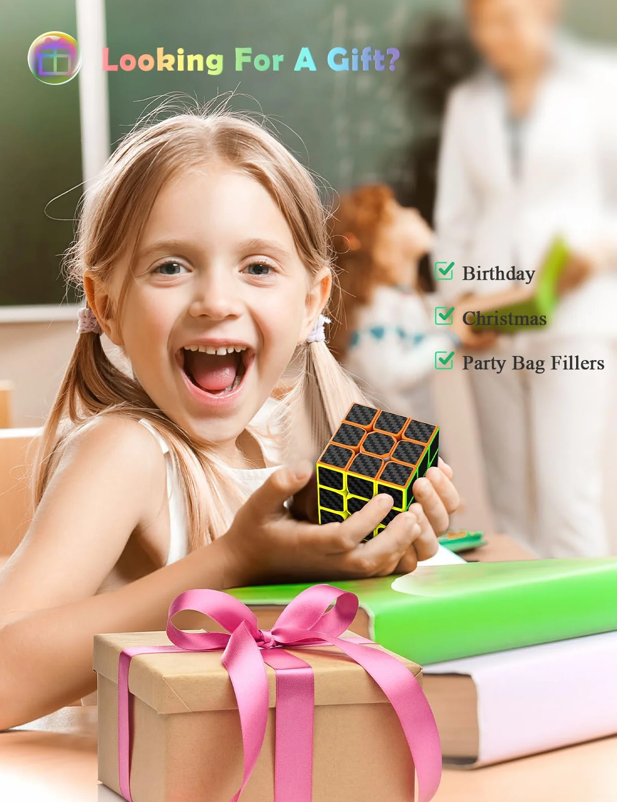 ROXENDA Magiczna Kostka Speed Cube Set 2x2 3x3 4x4 Piramida Włókno Węglowe