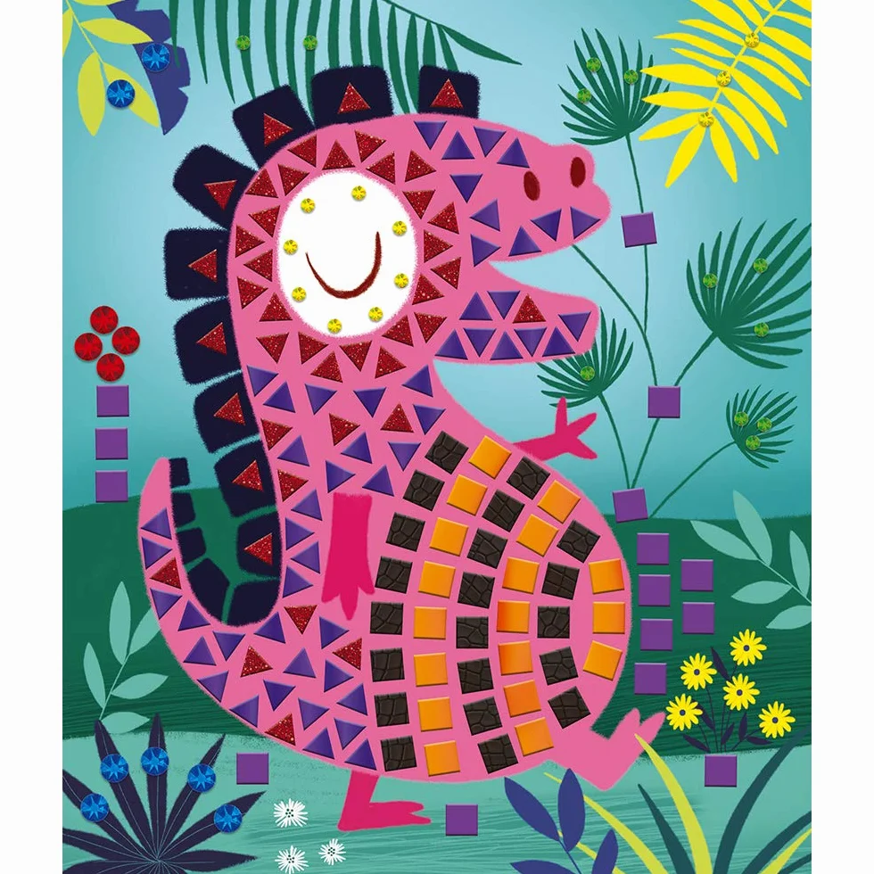 Janod - From 4 years old - Creative Kit - Dinosaur Mosaics - Calm Workshops - Creative Leisure - Dexterity and Concentration - J07903