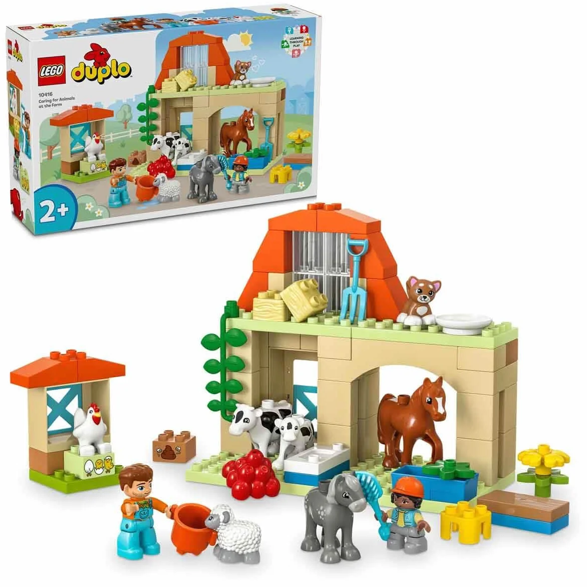 LEGO DUPLO Town Opieka nad zwierzętami na farmie, Zabawka Edukacyjna dla Dziecka z Figurkami Konia, Krowy, Owcy i Kota, Klocki Promujące Rozwój dla Małych Dzieci, Prezent dla 2-latka 10416