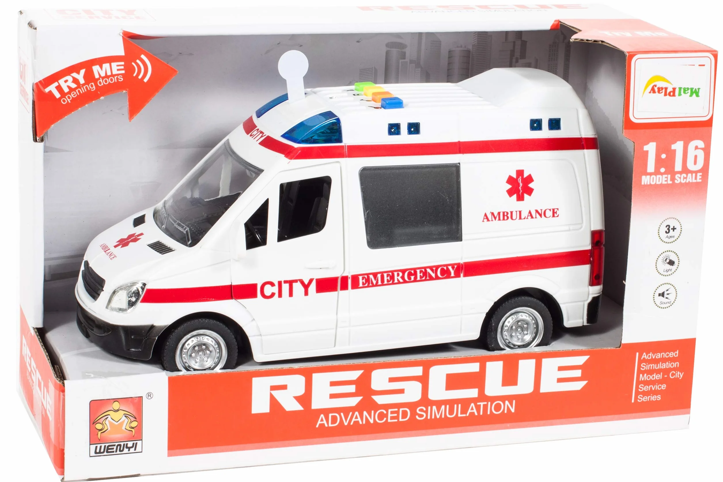 MalPlay 5901924207979 Ambulans Z Dźwiękiem 1:16 , Karetka ,wielokolorowy