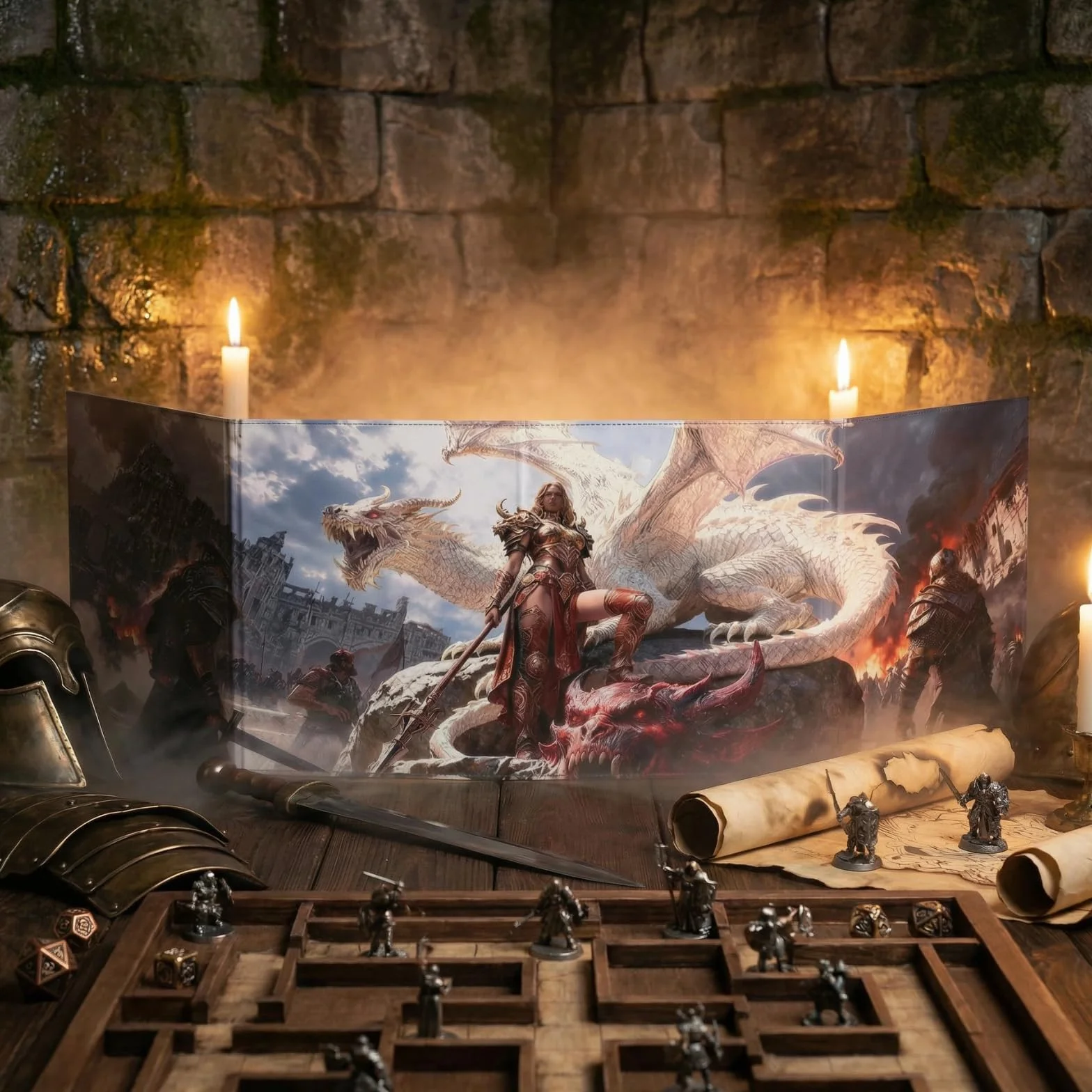 DND 5e DM ekran 8-panelowy sztuczna skóra deluxe z kołyszącymi się kieszeniami na mokro i Dungeon Master Cheat Sheets Dungeons and Dragons GM Terrain Accessories D&D prezent dla mistrzów gier TTRPG