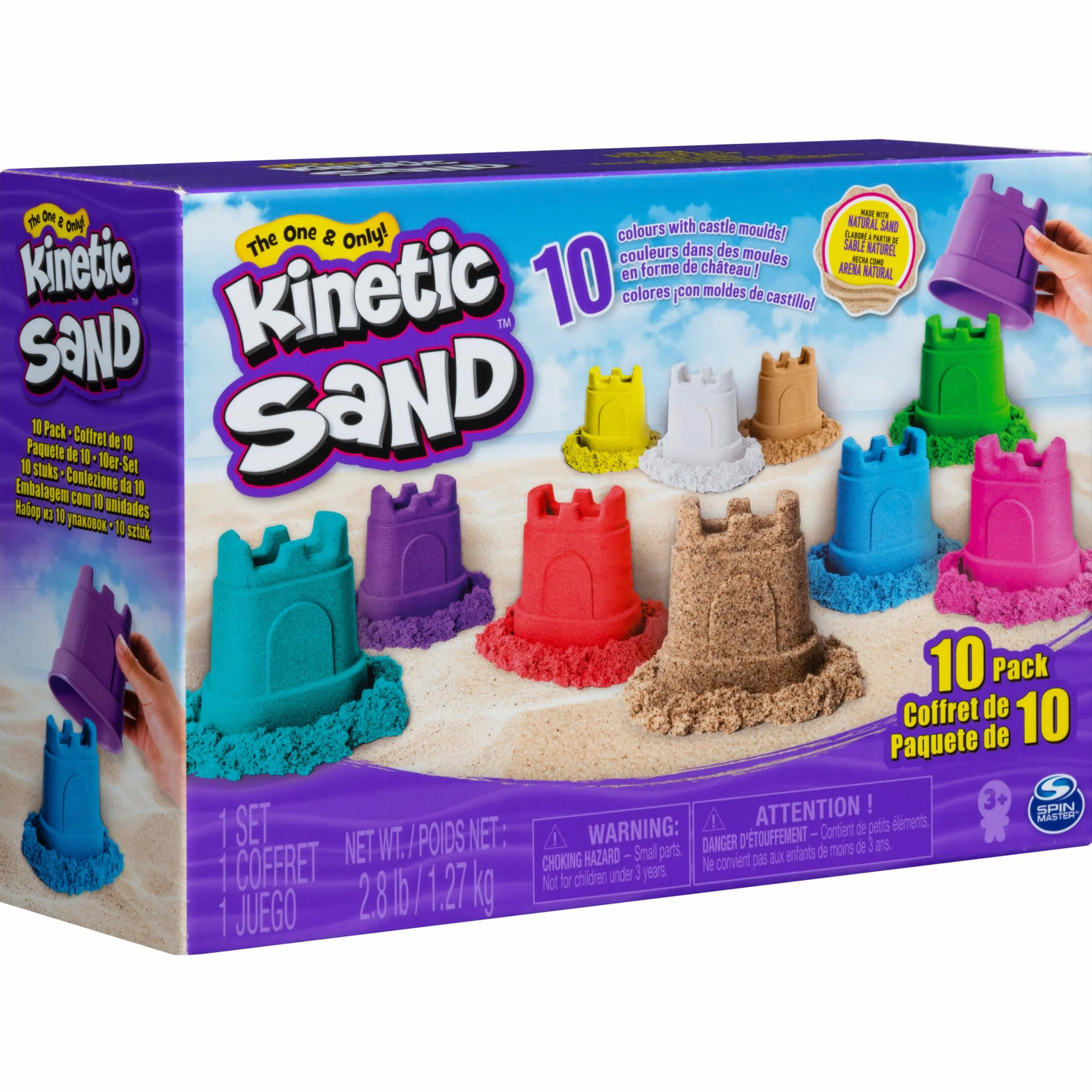 Kinetic Sand, Zamek, piasek kinetyczny z foremkami, 10 kolorów, dla dzieci od 3 lat