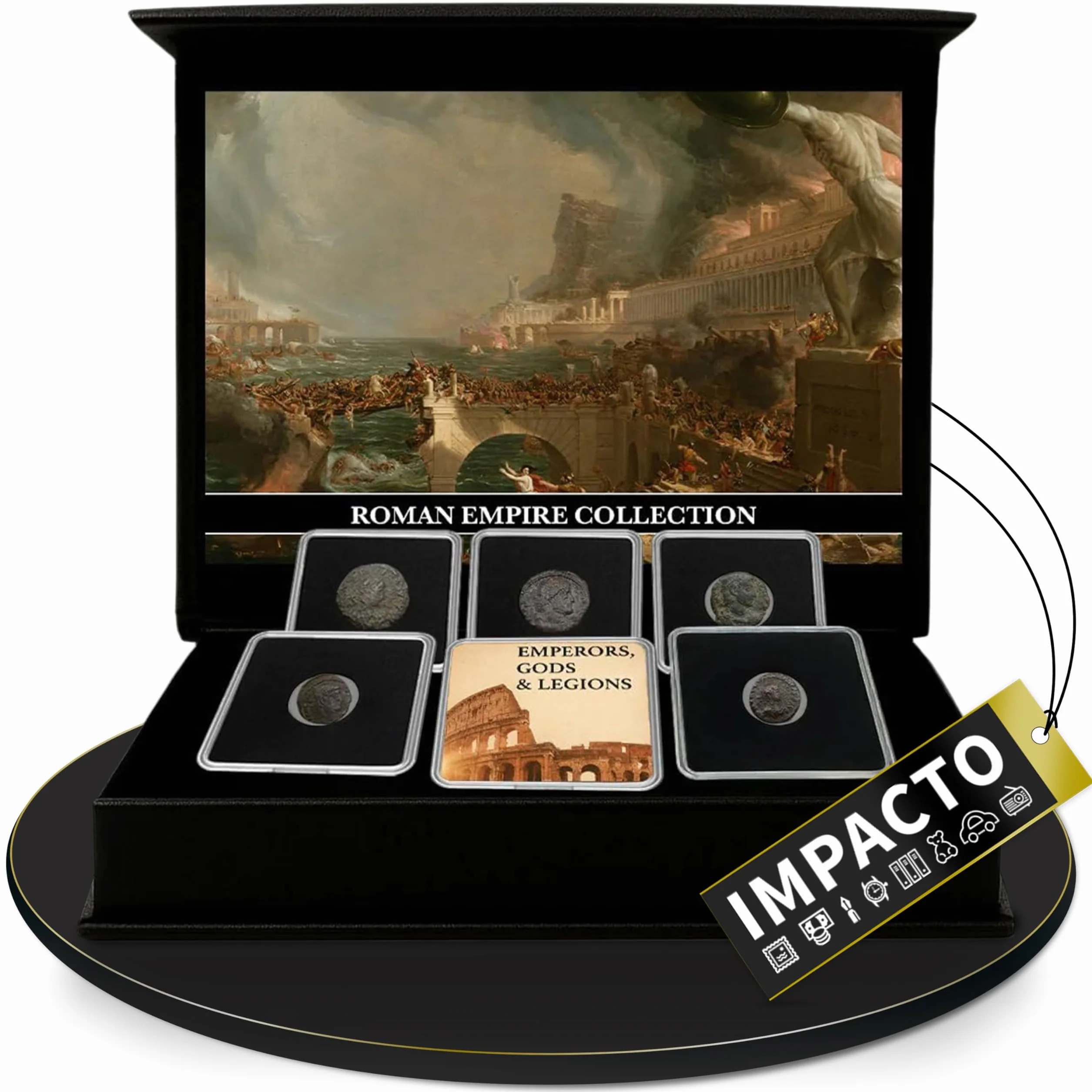 IMPACTO COLECCIONABLES | Edycja kolekcjonerska certyfikowanych autentycznych monet rzymskich, 5 sztuk cesarzy, legionów i bogów pod kapsułką: Historia Imperium w Twoich rękach