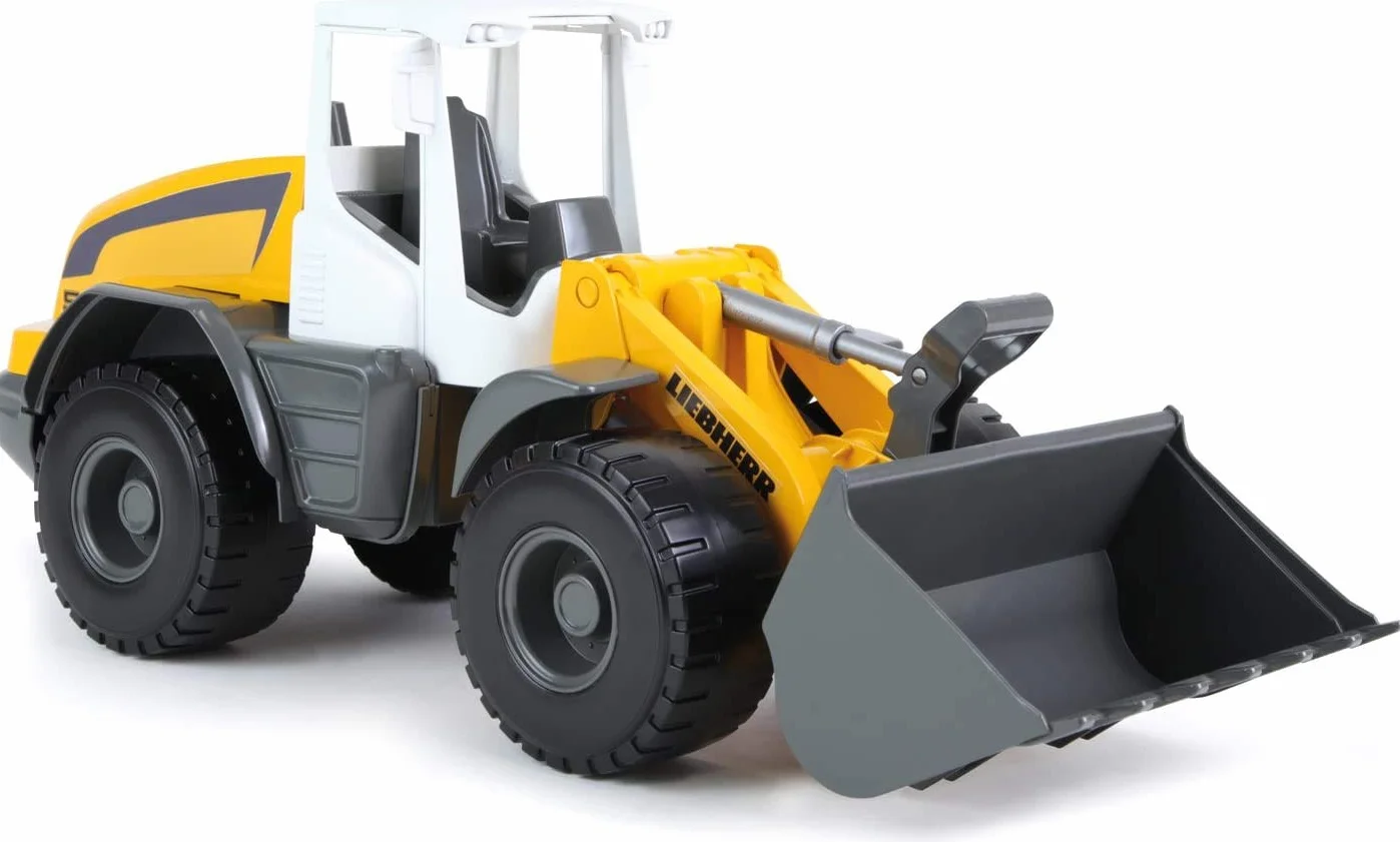 Lena Worxx Liebherr L538 Litronic 48 cm, realistyczny pojazd na plac budowy, wytrzymała zabawka z funkcjonalną szuflą i uchwytem, dla dzieci od 3 lat, żółta