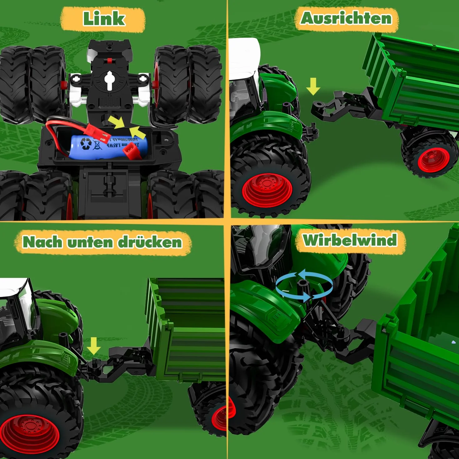 Zdalnie sterowany traktor, zabawka dla dzieci od 2 do 6 lat, traktor RC z przyczepą, ciągnik rolny ze światłami, prezent na Boże Narodzenie dla dzieci