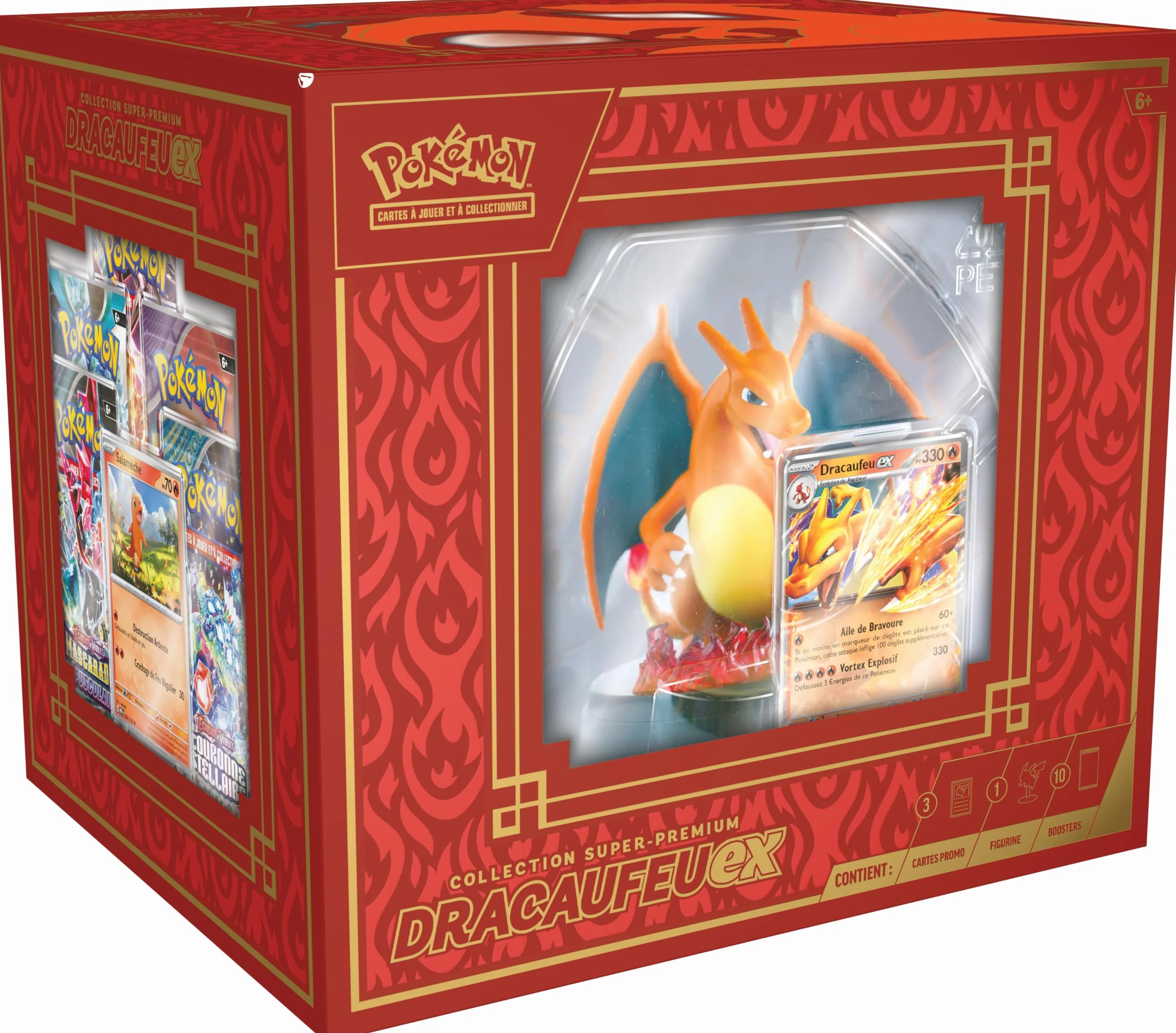 TCG Pokémon : Kolekcja Super-Premium Charizard-ex (3 błyszczące karty promocyjne, 1 figurka z uchwytem na karty i 10 boosterów)